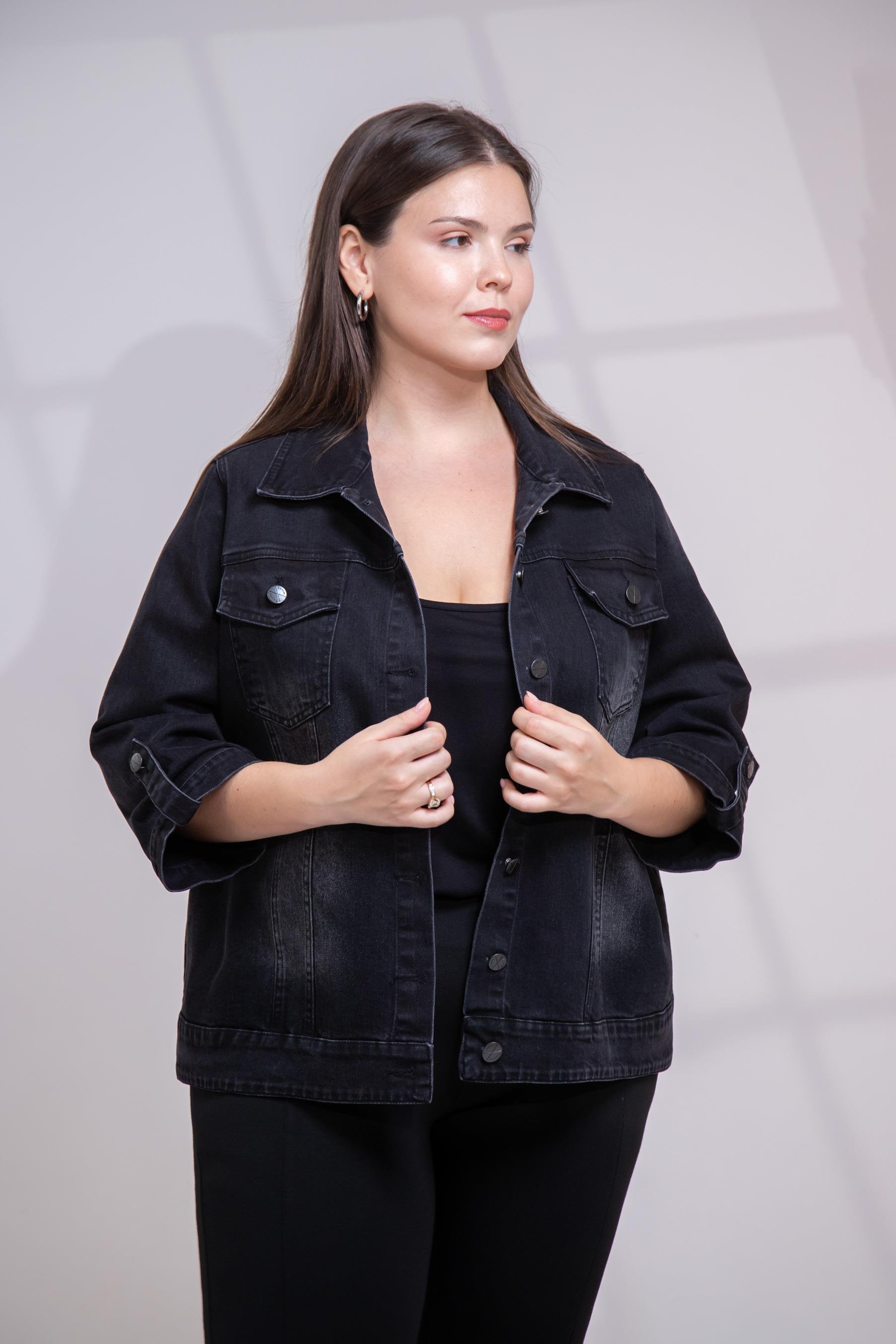 Büyük Beden 1212083 Ceplİ-Apoletli Denim Ceket Siyah