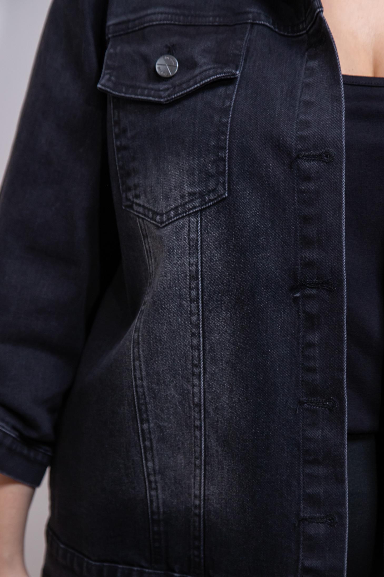 Büyük Beden 1212083 Ceplİ-Apoletli Denim Ceket Siyah