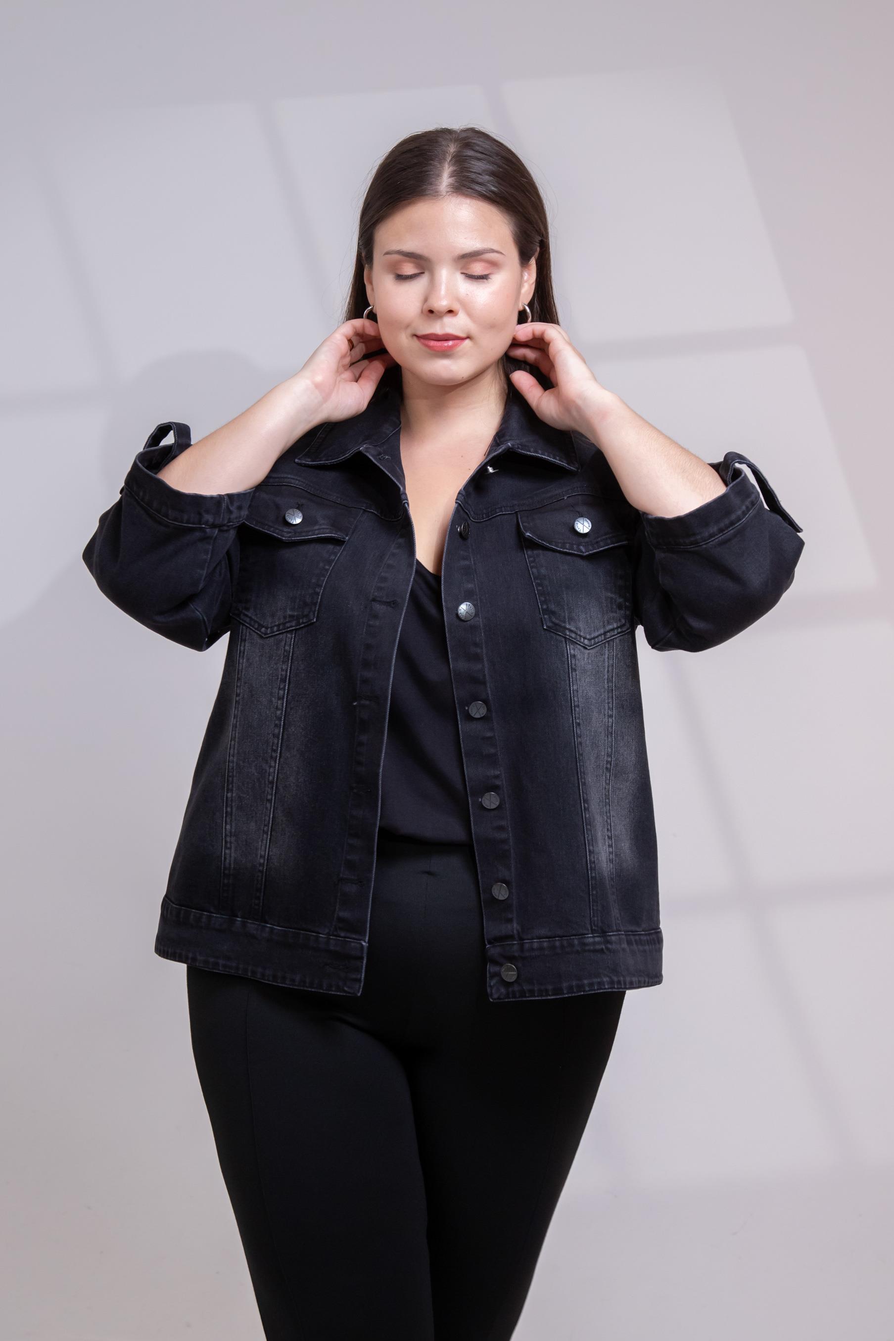 Büyük Beden 1212083 Ceplİ-Apoletli Denim Ceket Siyah