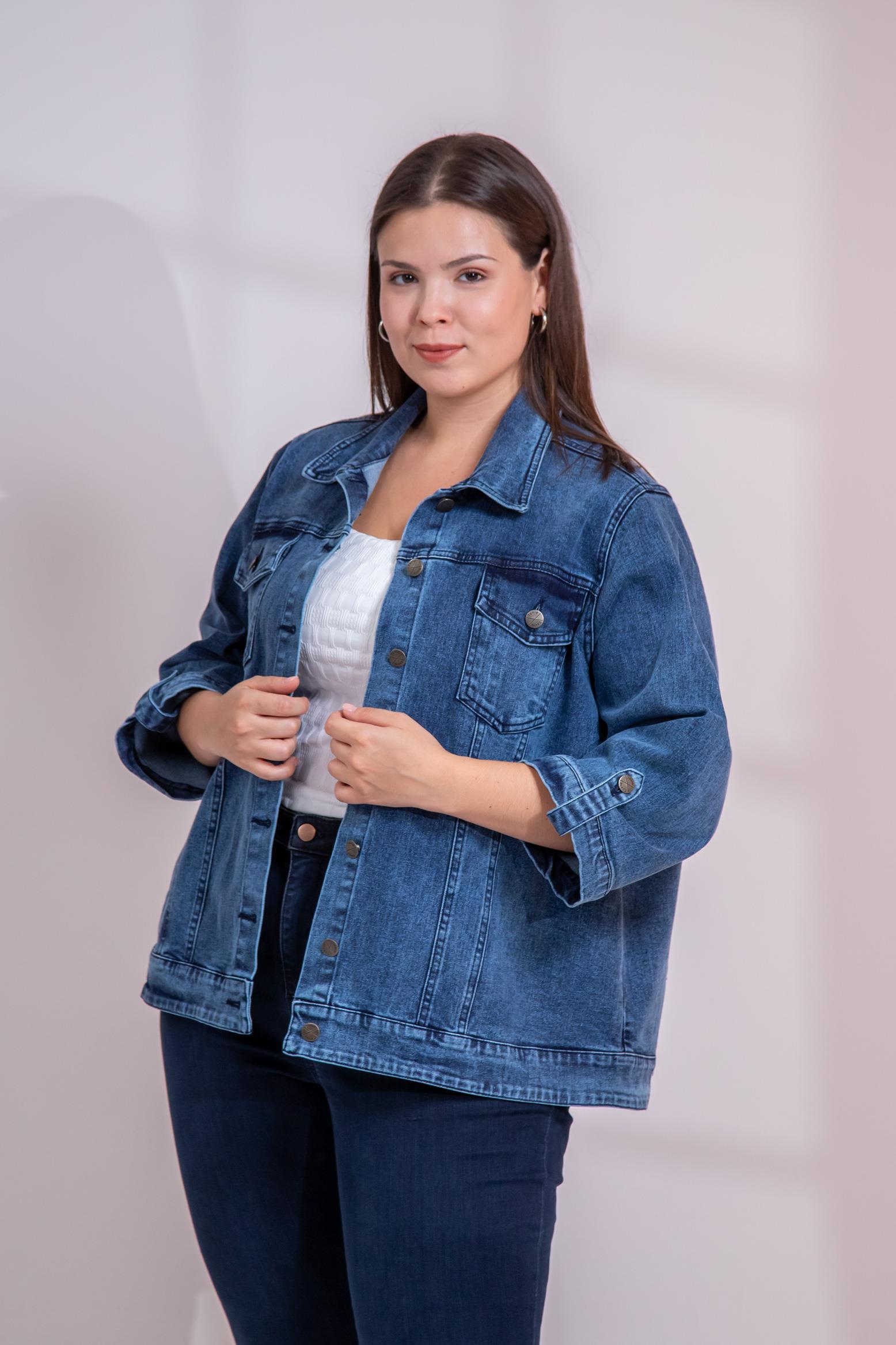 Büyük Beden 1212083 Ceplİ-Apoletli Denim Ceket Mavi