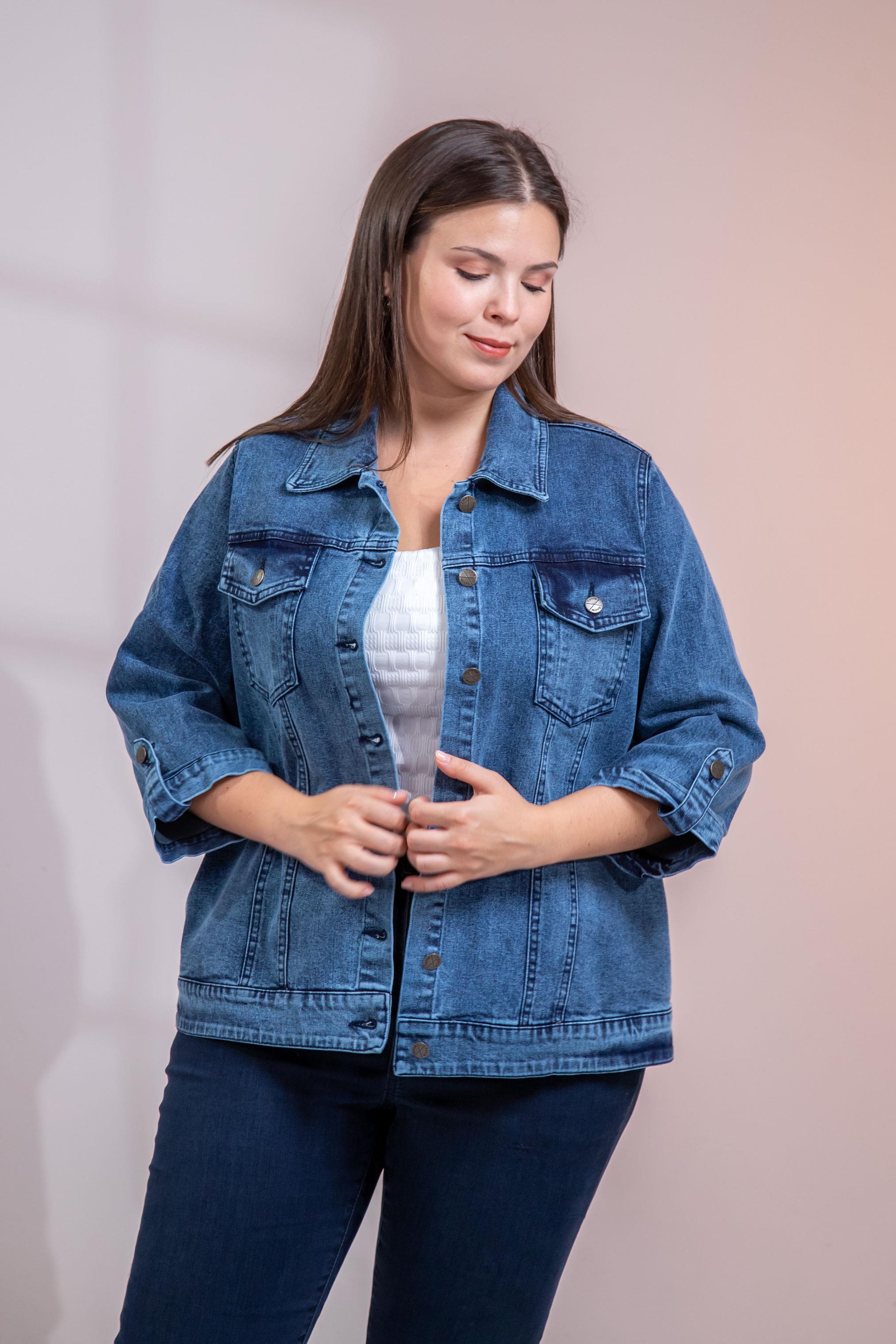 Büyük Beden 1212083 Ceplİ-Apoletli Denim Ceket Mavi