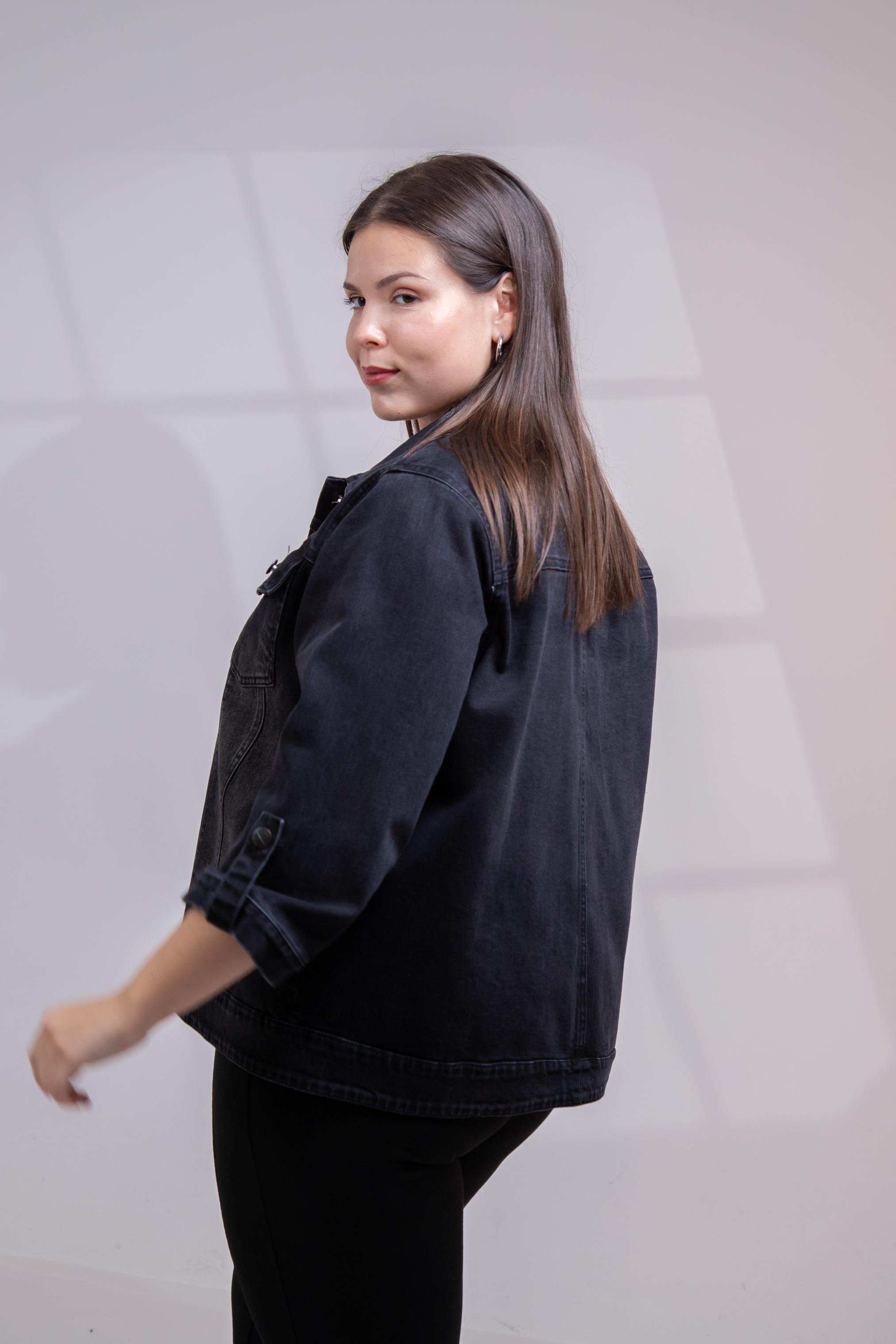 Büyük Beden 1212083 Ceplİ-Apoletli Denim Ceket Siyah