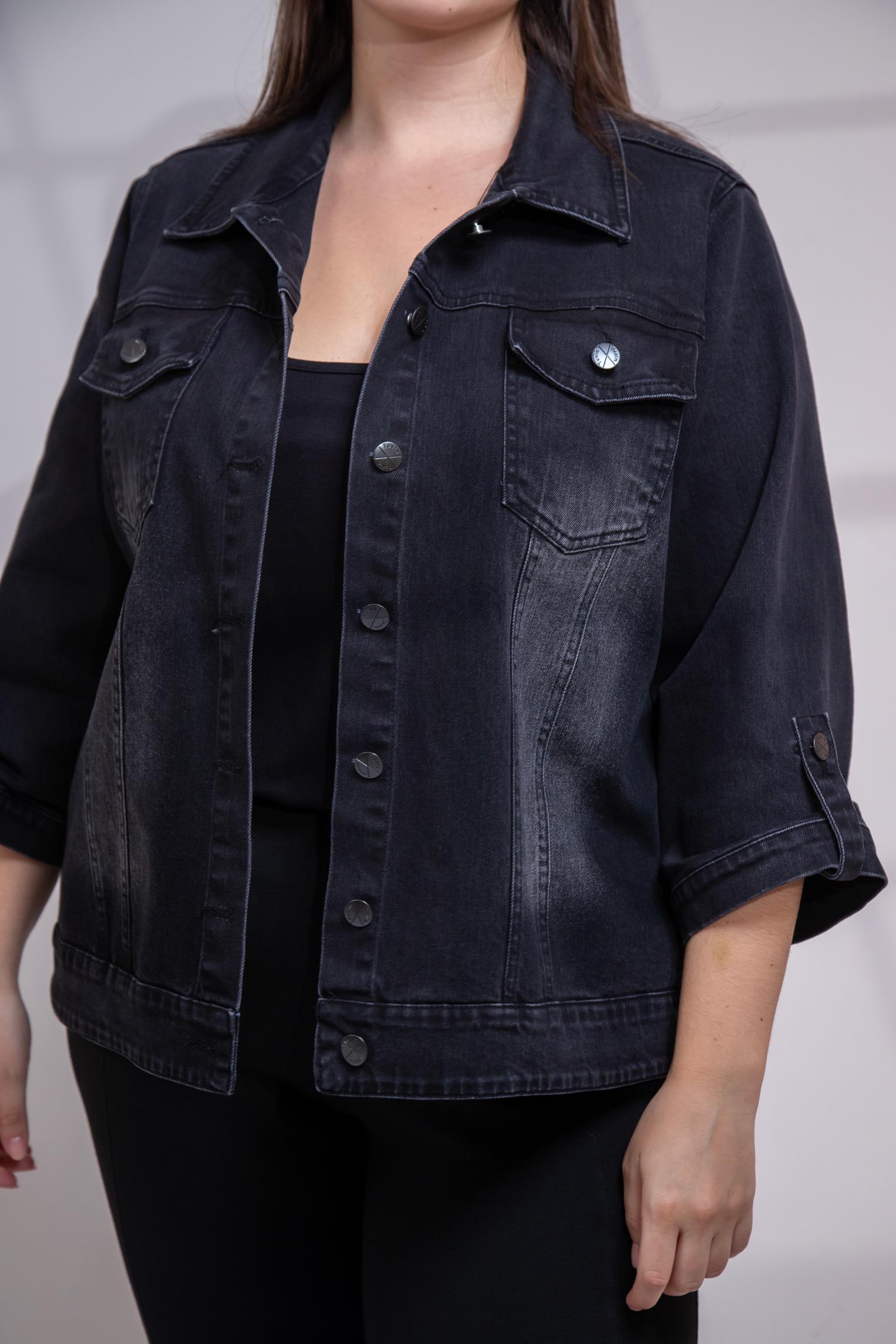 Büyük Beden 1212083 Ceplİ-Apoletli Denim Ceket Siyah