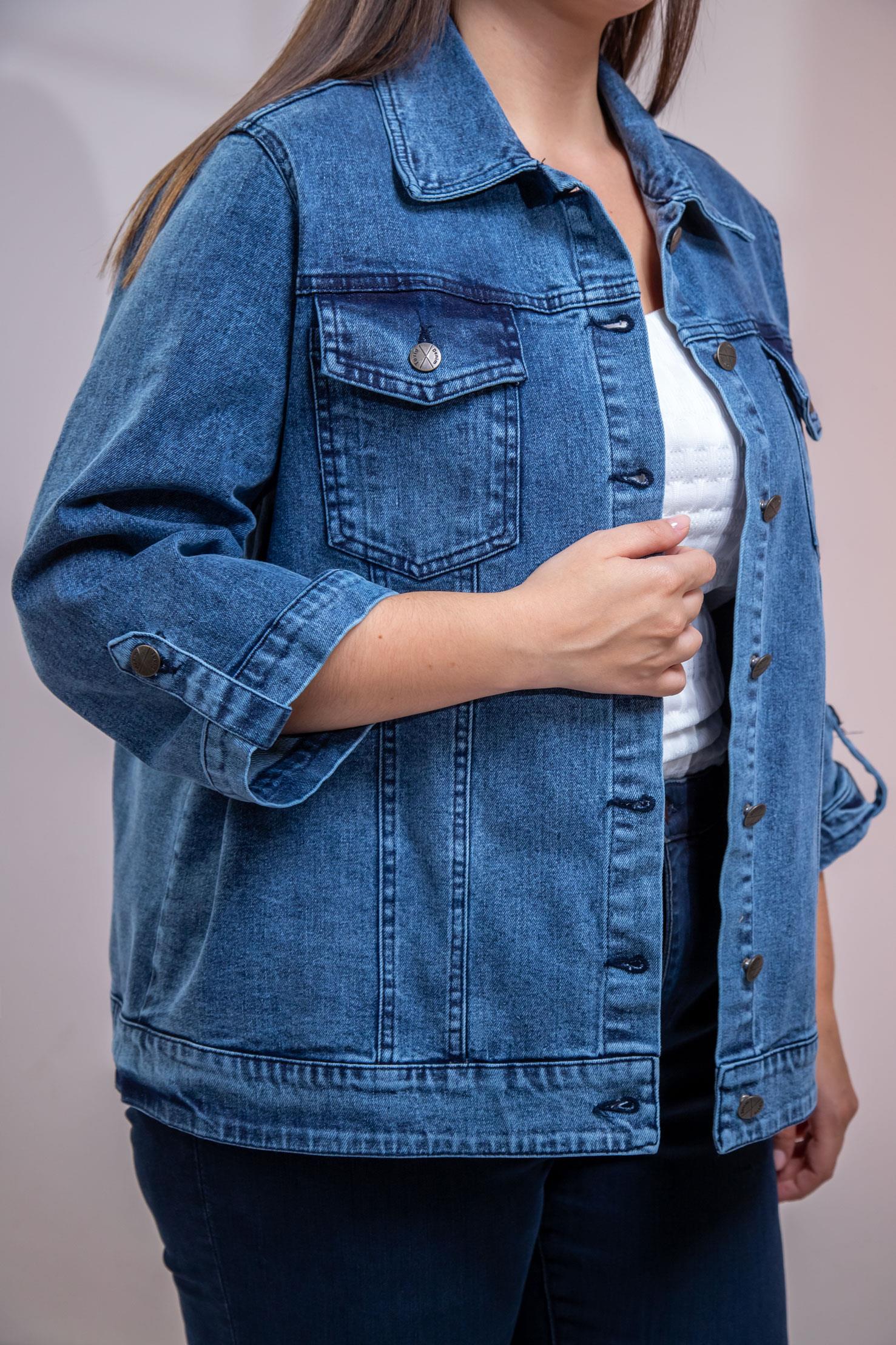Büyük Beden 1212083 Ceplİ-Apoletli Denim Ceket Mavi
