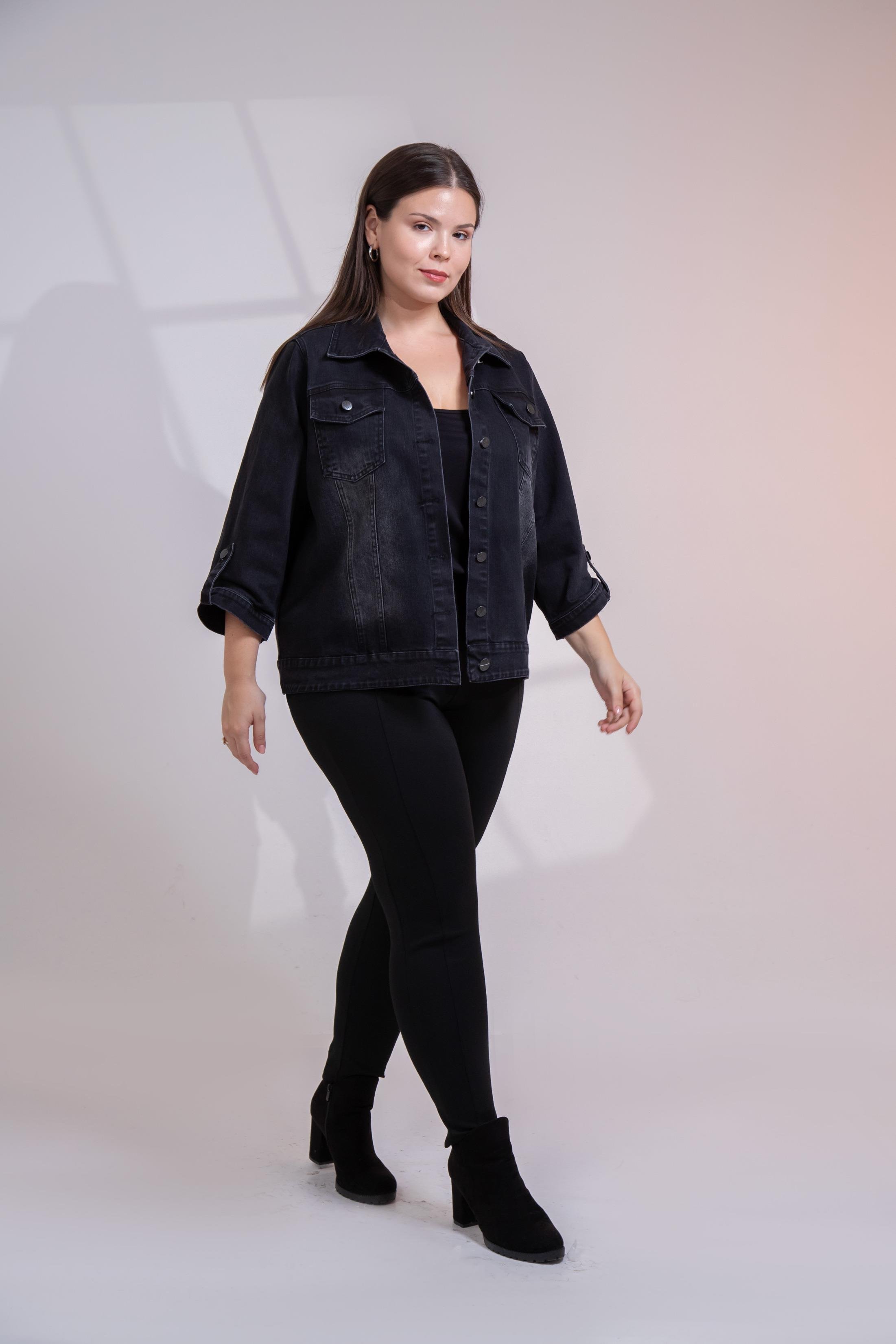 Büyük Beden 1212083 Ceplİ-Apoletli Denim Ceket Siyah