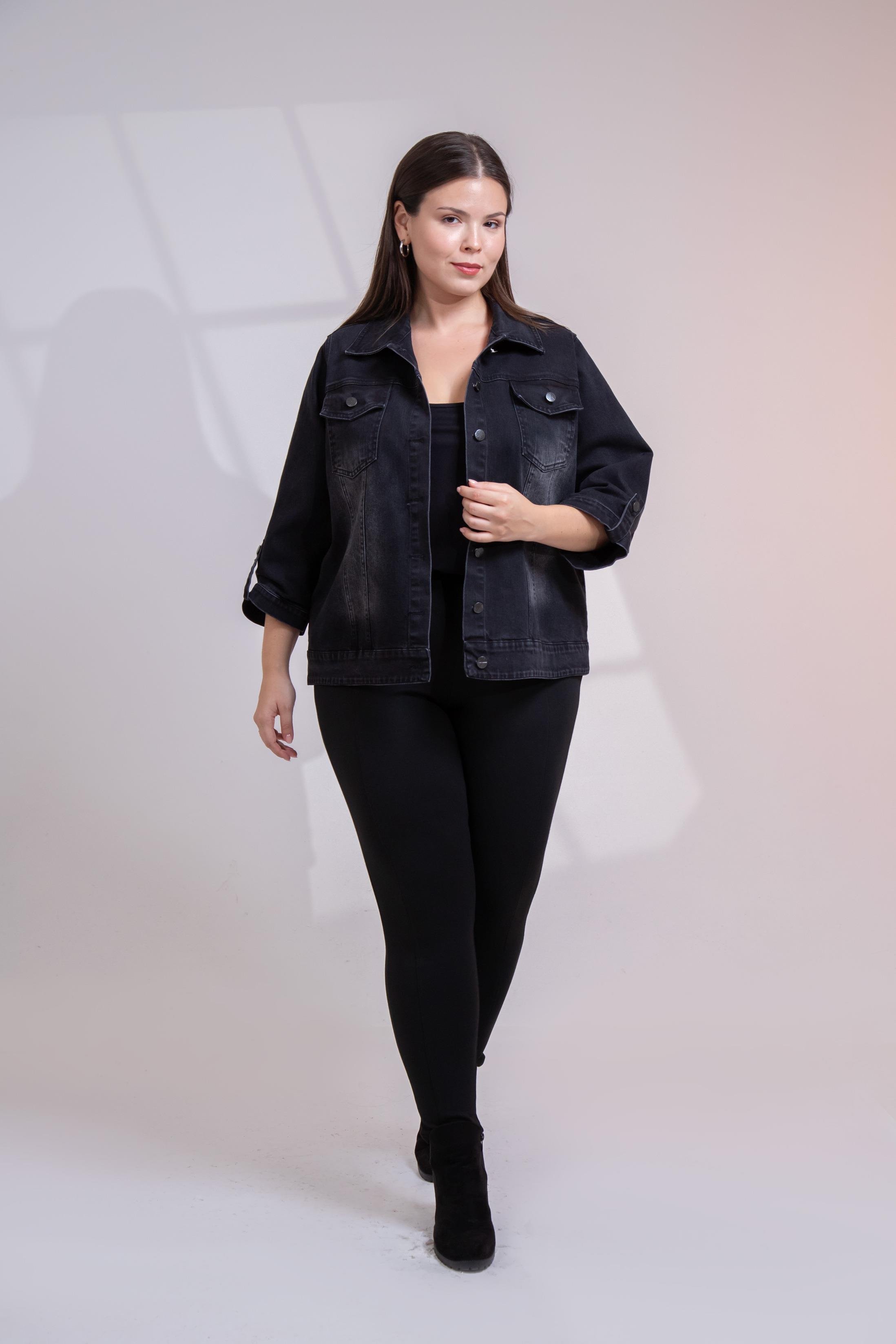 Büyük Beden 1212083 Ceplİ-Apoletli Denim Ceket Siyah