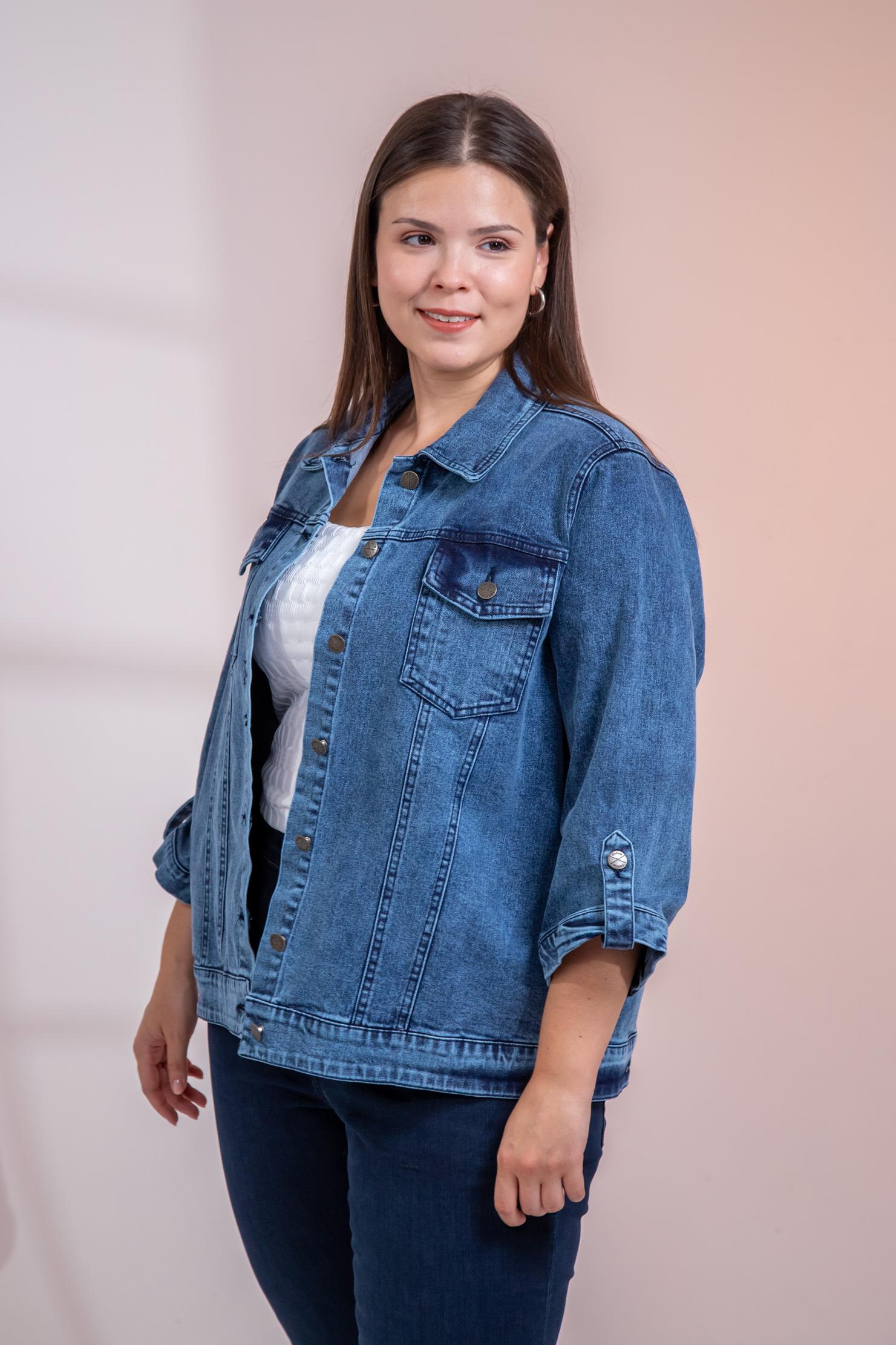 Büyük Beden 1212083 Ceplİ-Apoletli Denim Ceket Mavi
