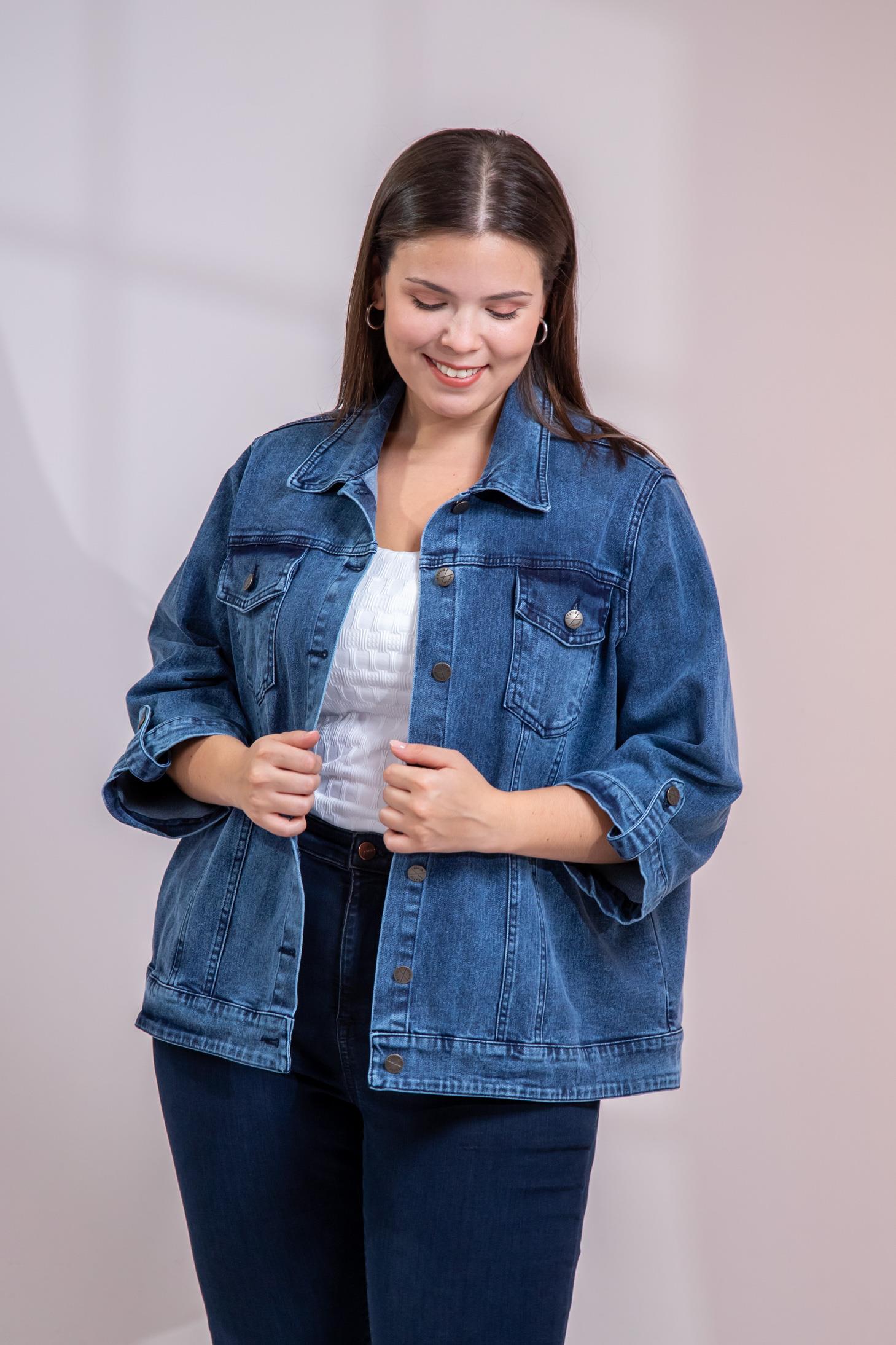 Büyük Beden 1212083 Ceplİ-Apoletli Denim Ceket Mavi