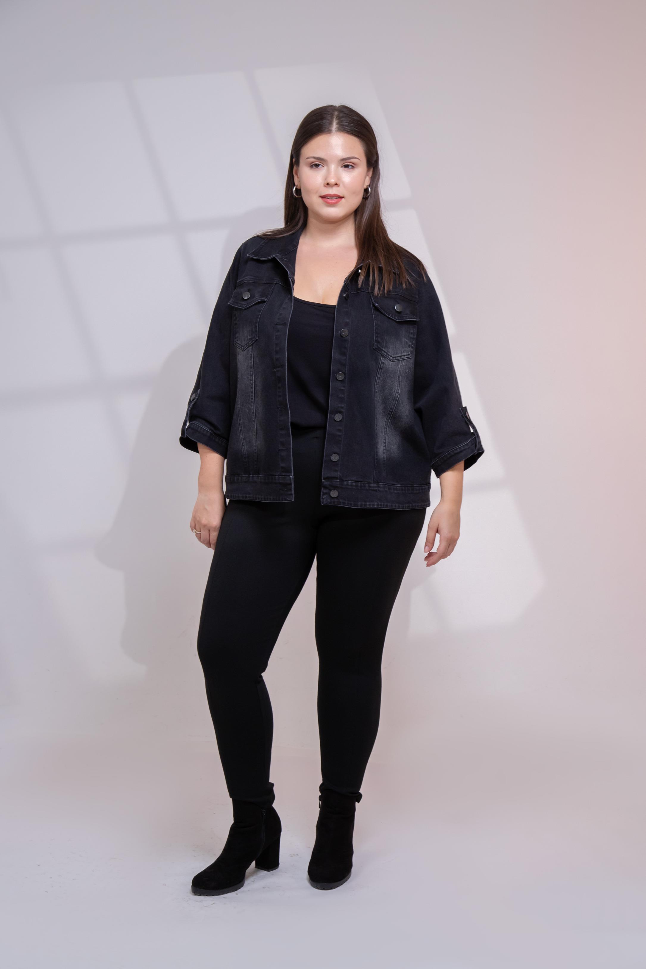 Büyük Beden 1212083 Ceplİ-Apoletli Denim Ceket Siyah