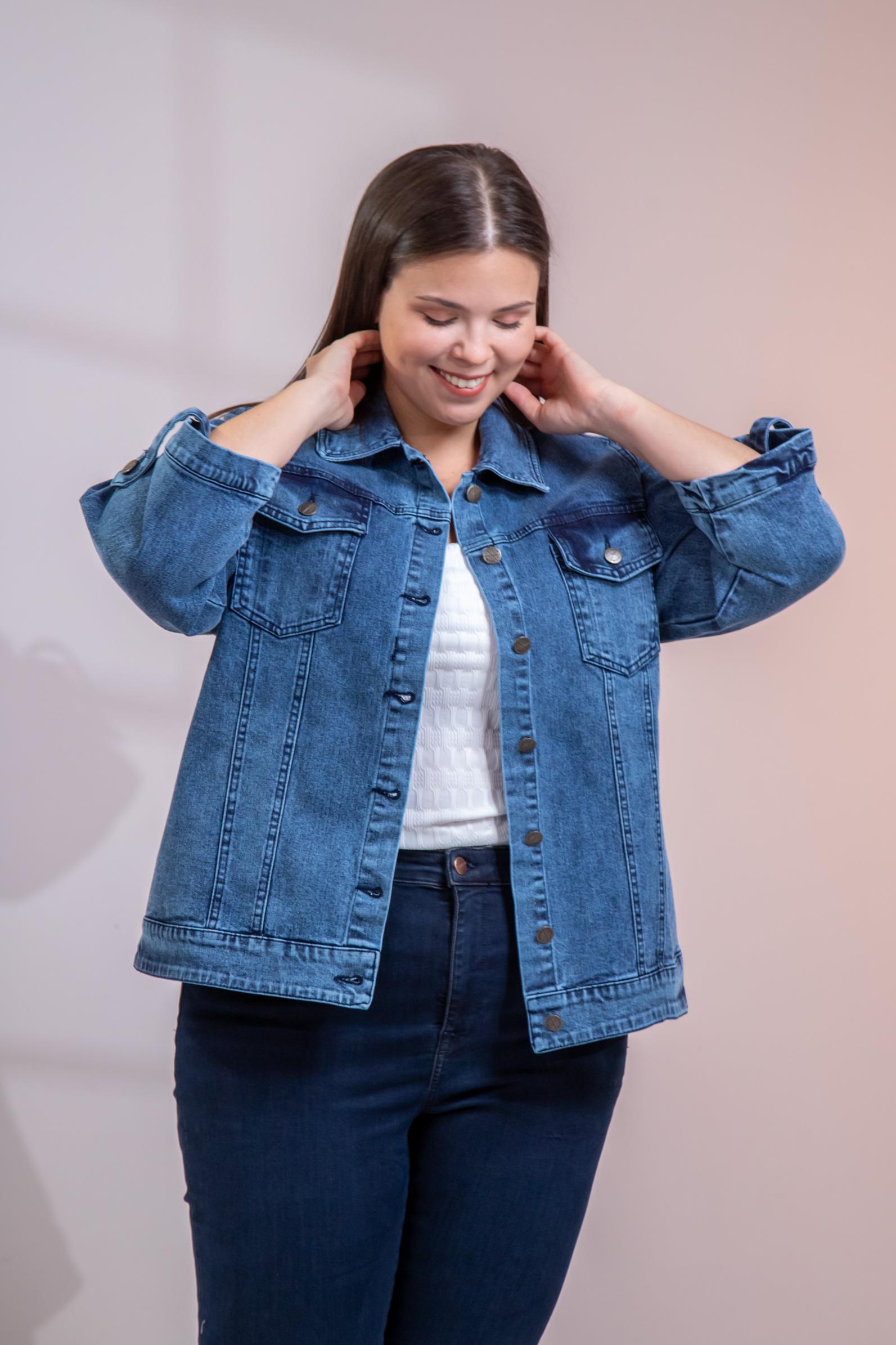 Büyük Beden 1212083 Ceplİ-Apoletli Denim Ceket Mavi