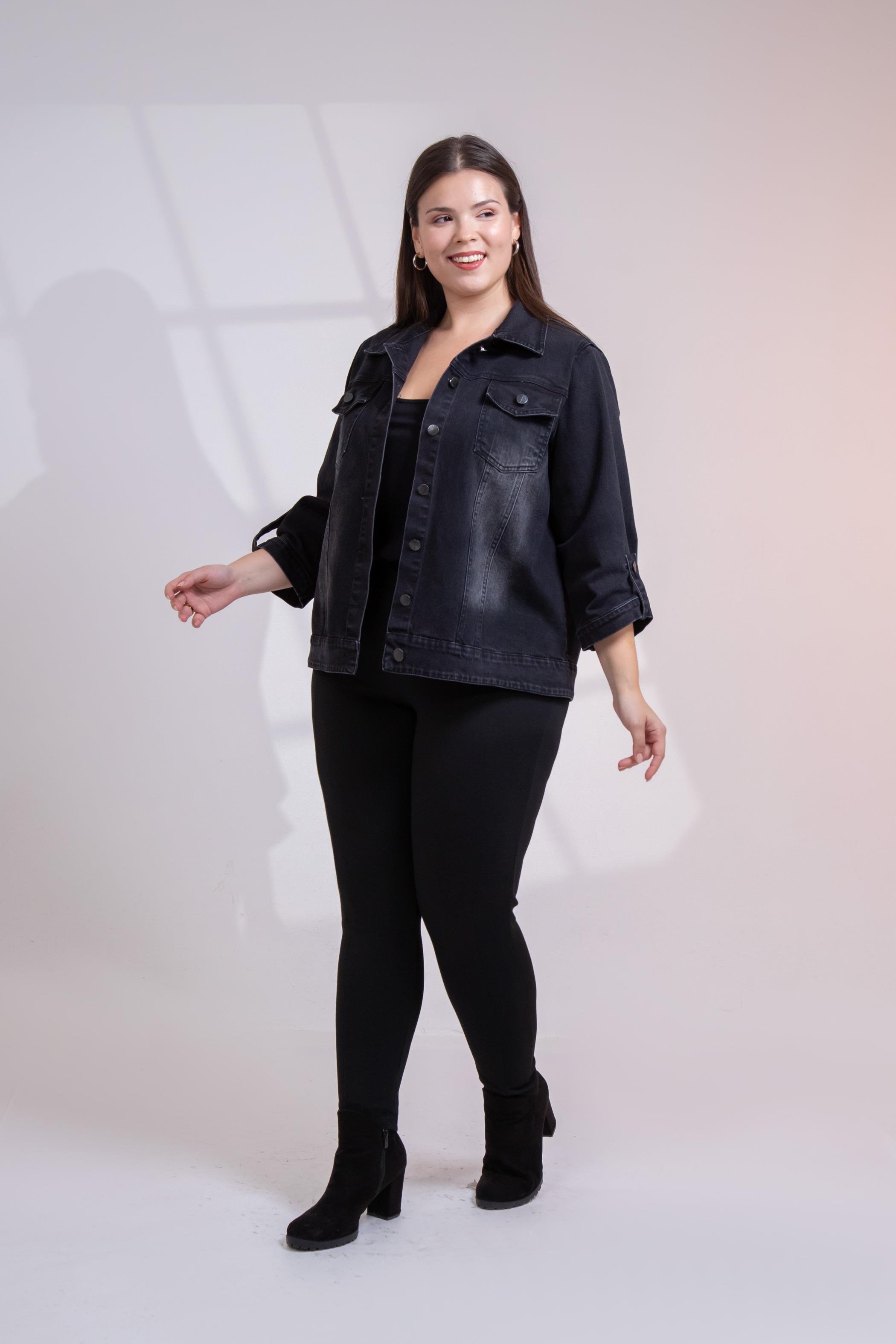 Büyük Beden 1212083 Ceplİ-Apoletli Denim Ceket Siyah