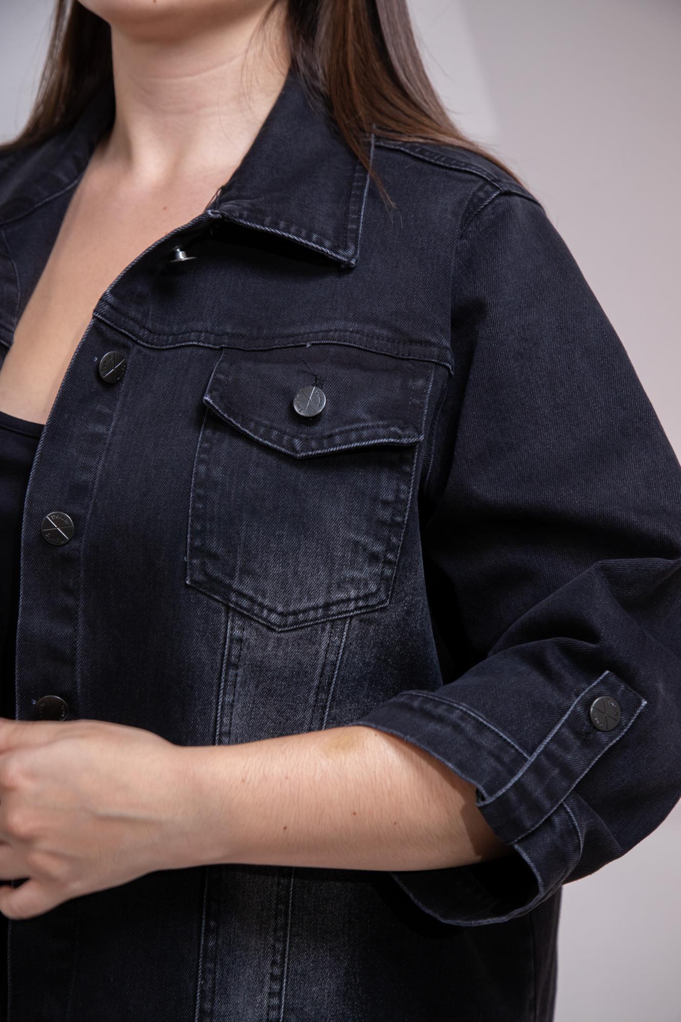 Büyük Beden 1212083 Ceplİ-Apoletli Denim Ceket Siyah