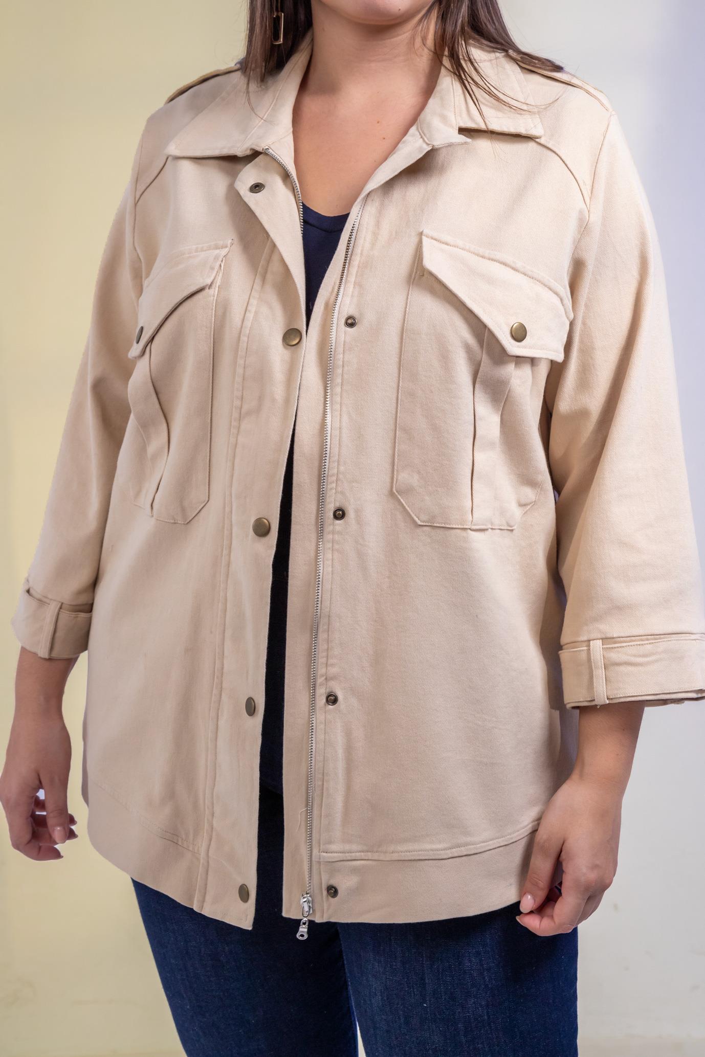 Büyük Beden 1212088 Ceplİ-Çıt Çıtlı Ceket Bej