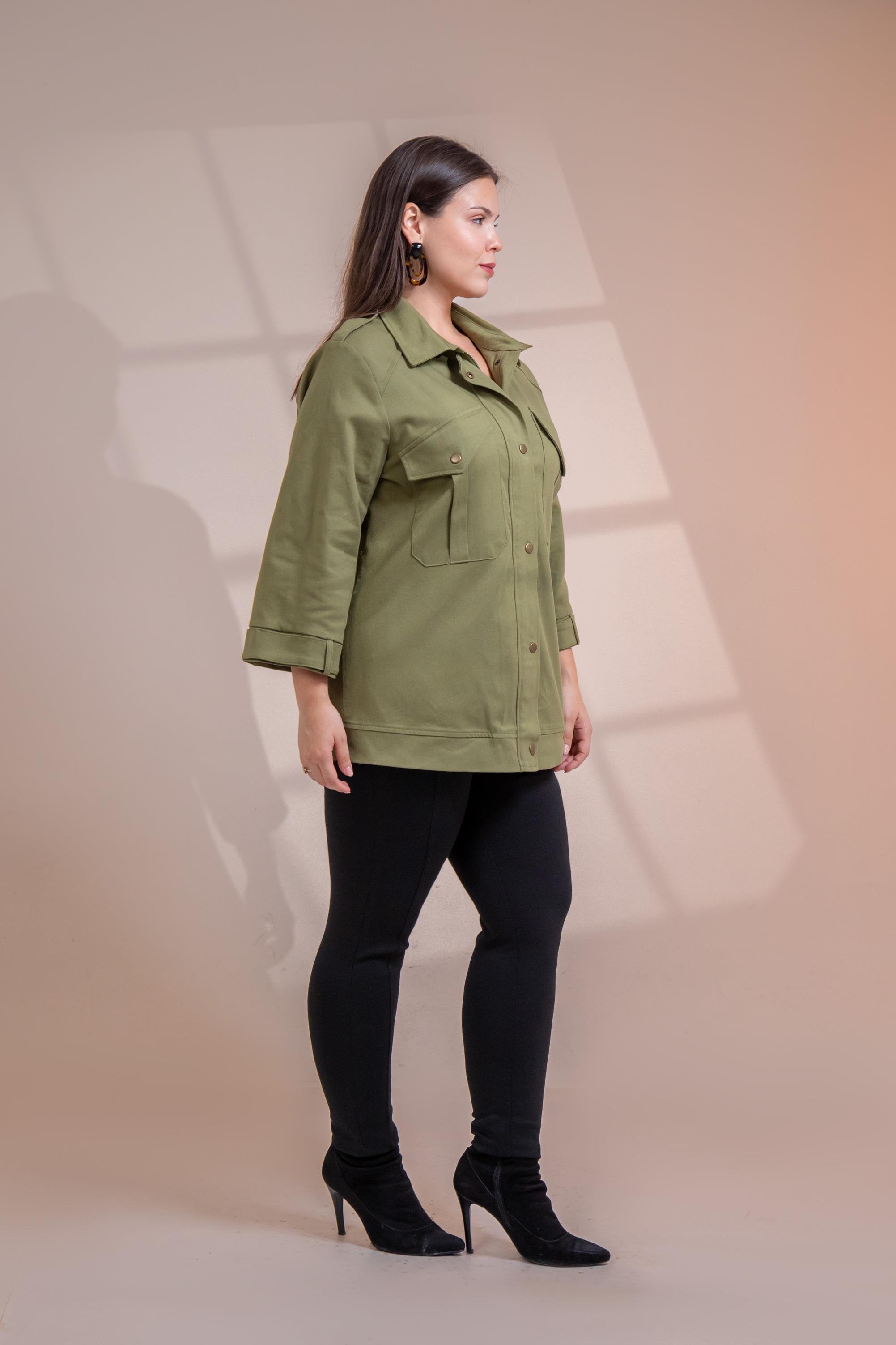 Büyük Beden 1212088 Ceplİ-Çıt Çıtlı Ceket Haki