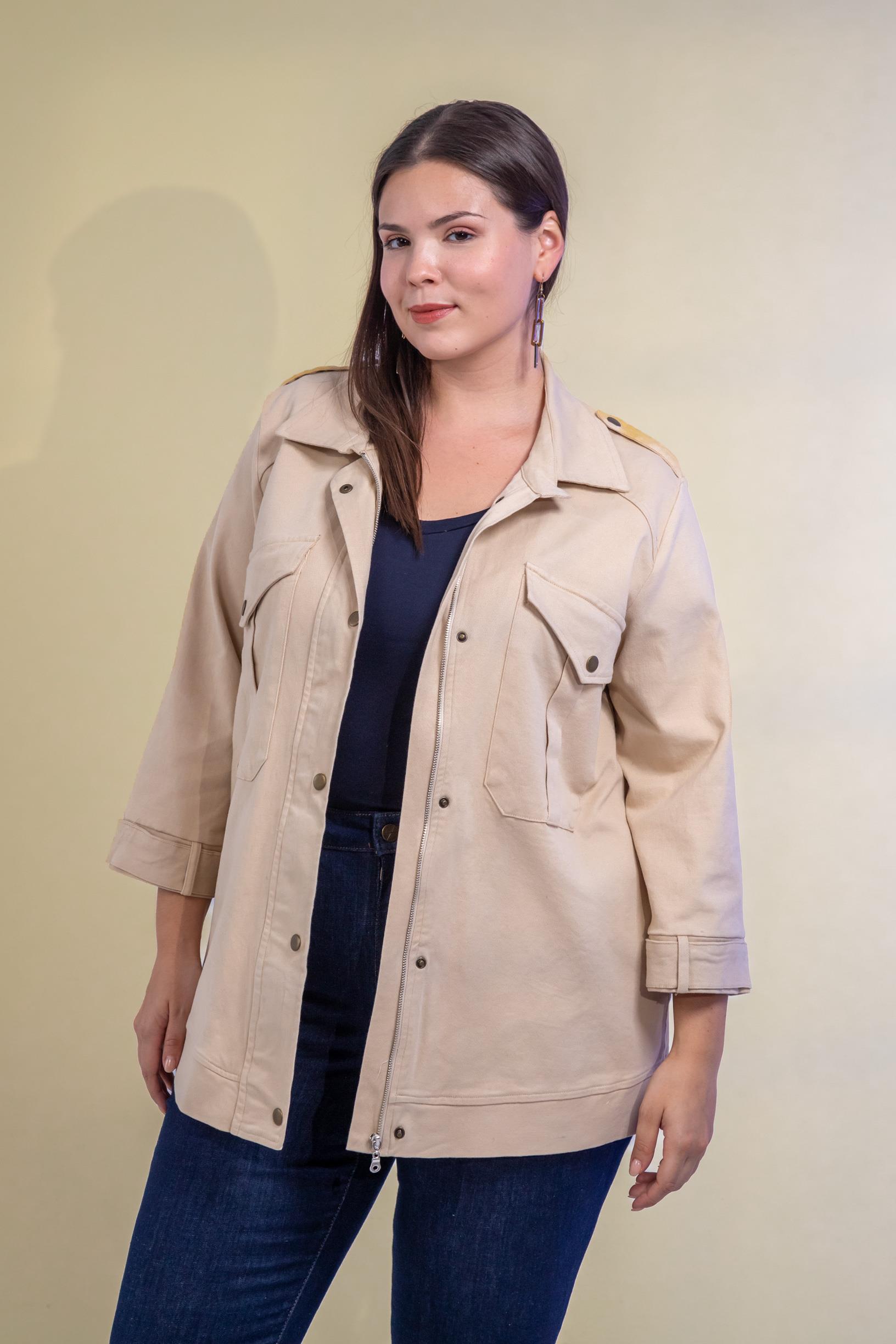 Büyük Beden 1212088 Ceplİ-Çıt Çıtlı Ceket Bej