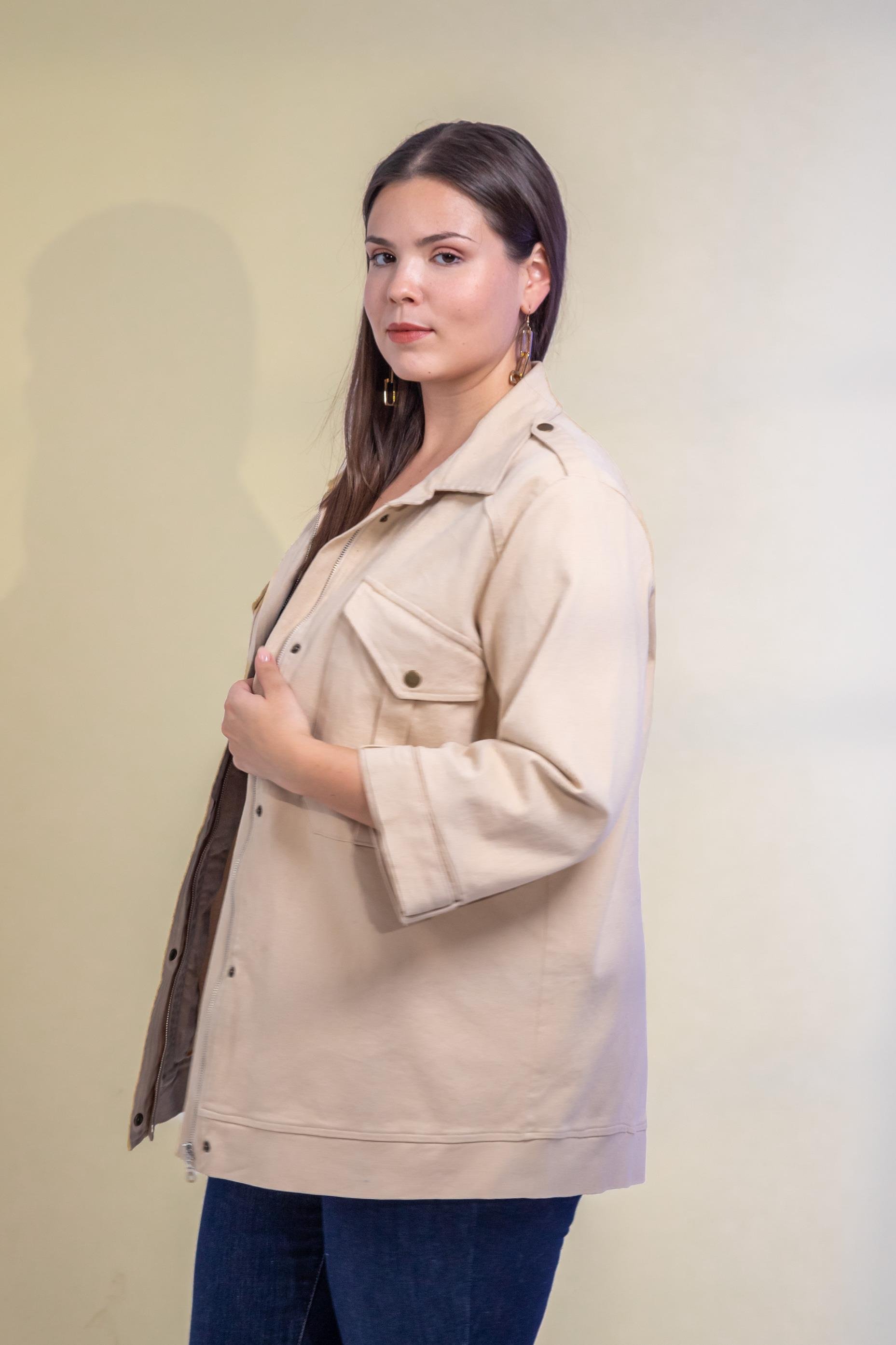 Büyük Beden 1212088 Ceplİ-Çıt Çıtlı Ceket Bej