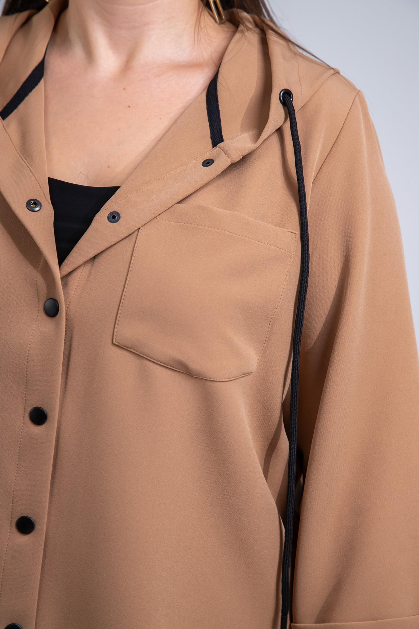 Büyük Beden 1212090 Yanı Fermuarlı Kapüşonlu Ceket Camel