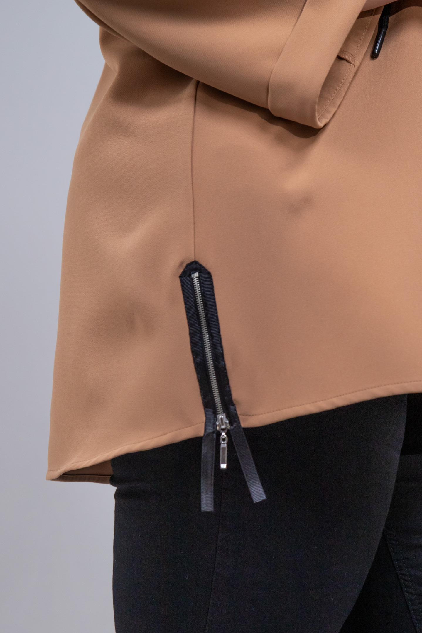 Büyük Beden 1212090 Yanı Fermuarlı Kapüşonlu Ceket Camel