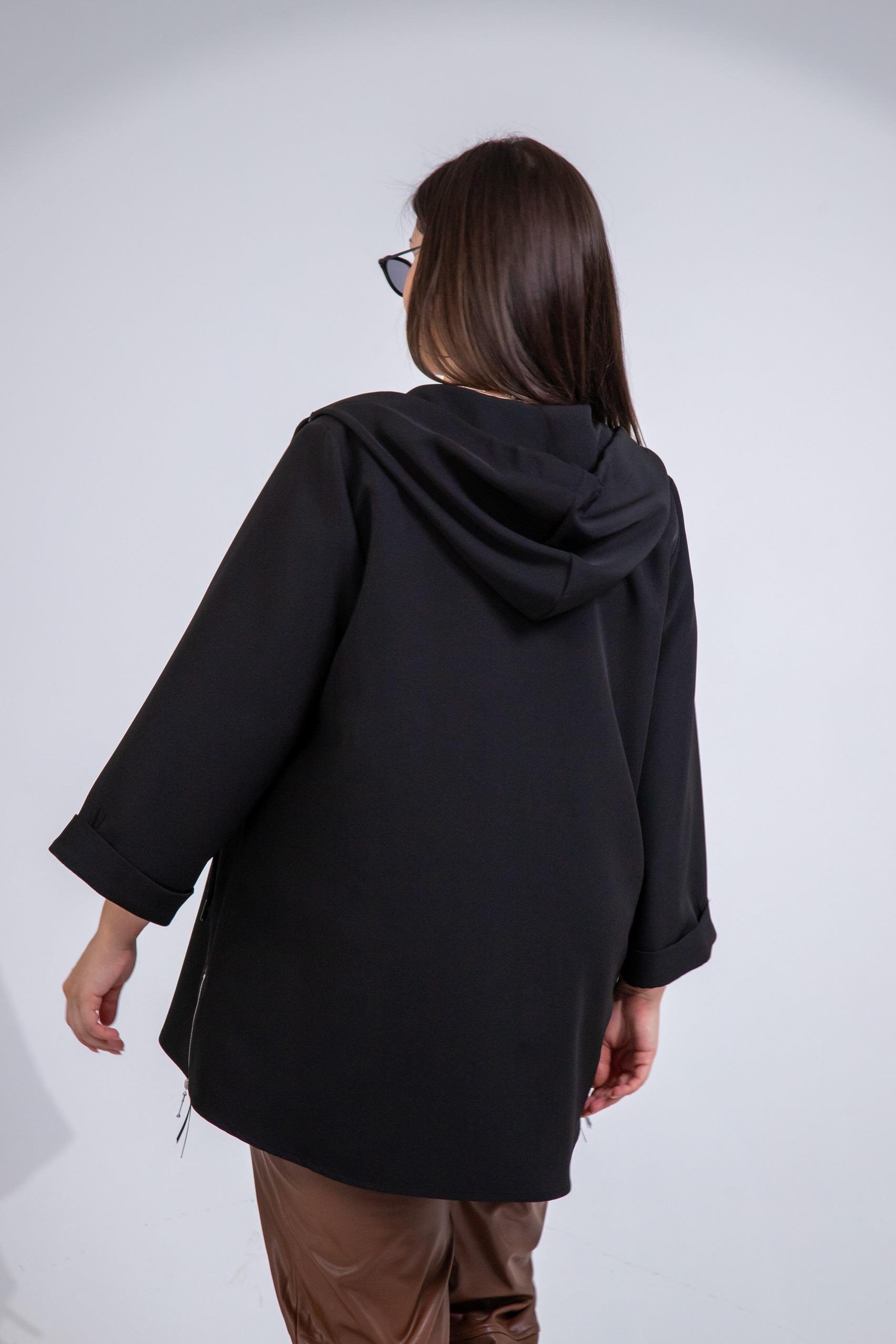 Büyük Beden 1212090 Yanı Fermuarlı Kapüşonlu Ceket Siyah