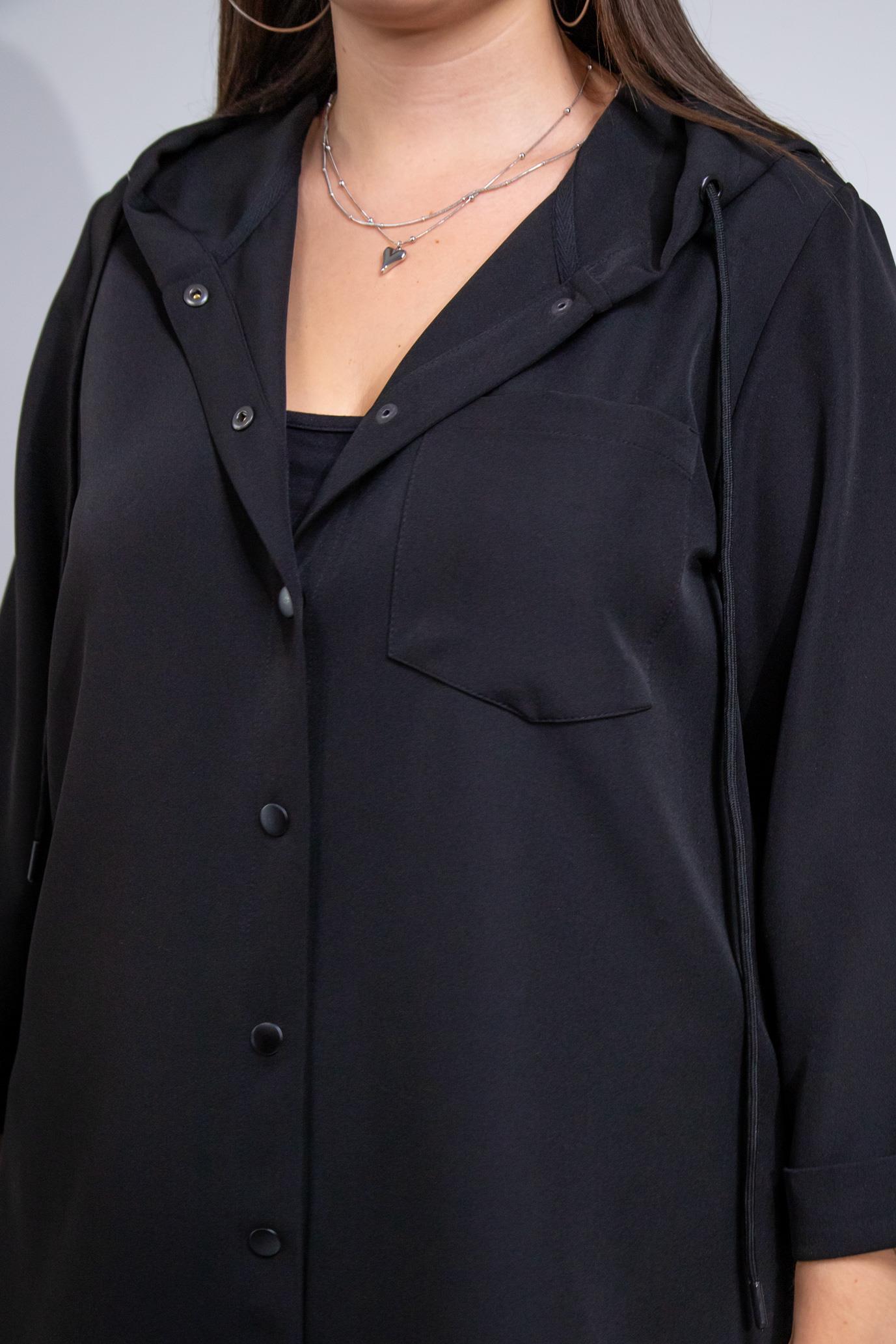 Büyük Beden 1212090 Yanı Fermuarlı Kapüşonlu Ceket Siyah