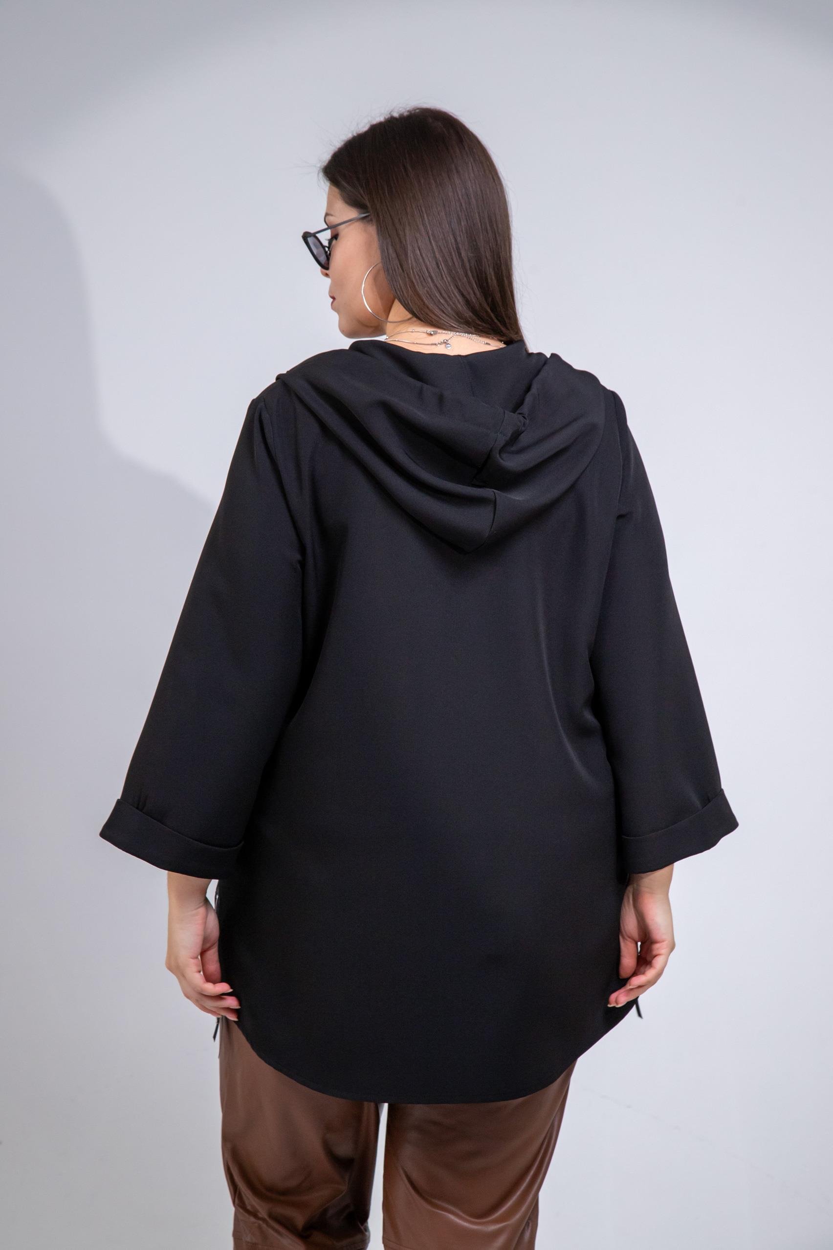 Büyük Beden 1212090 Yanı Fermuarlı Kapüşonlu Ceket Siyah