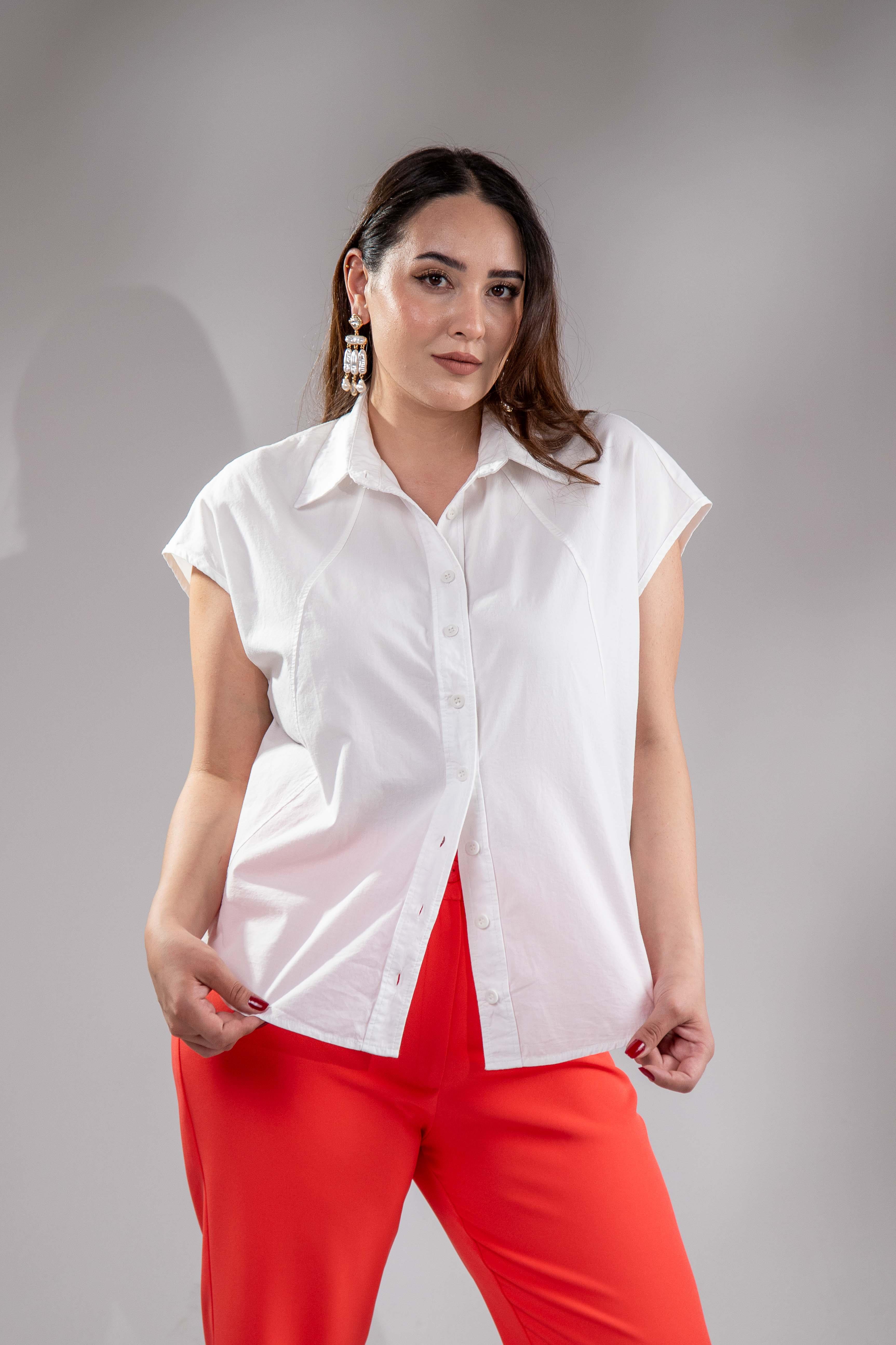 Büyük Beden 1212560 Kolsuz Poplin Gömlek Ekru