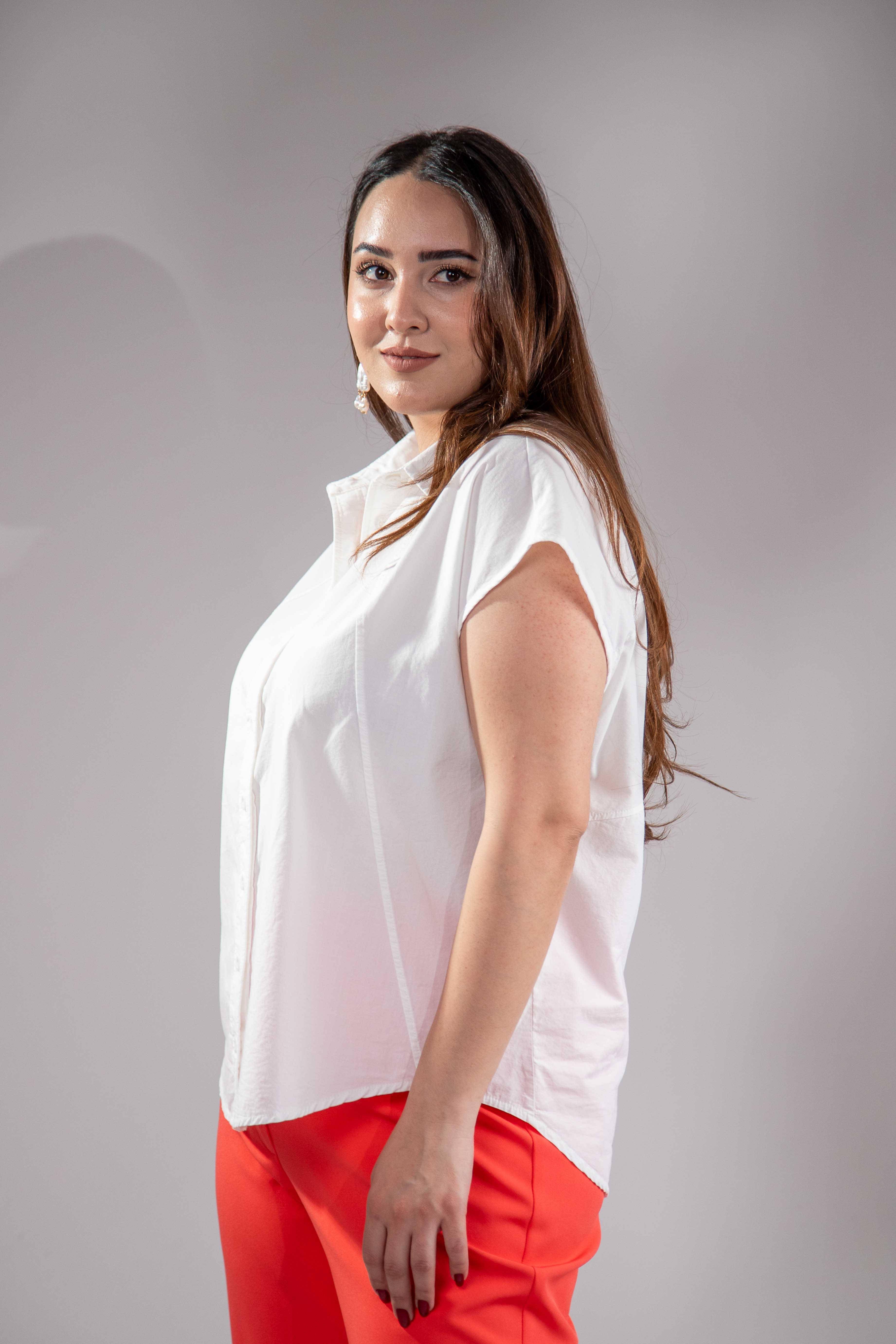 Büyük Beden 1212560 Kolsuz Poplin Gömlek Ekru