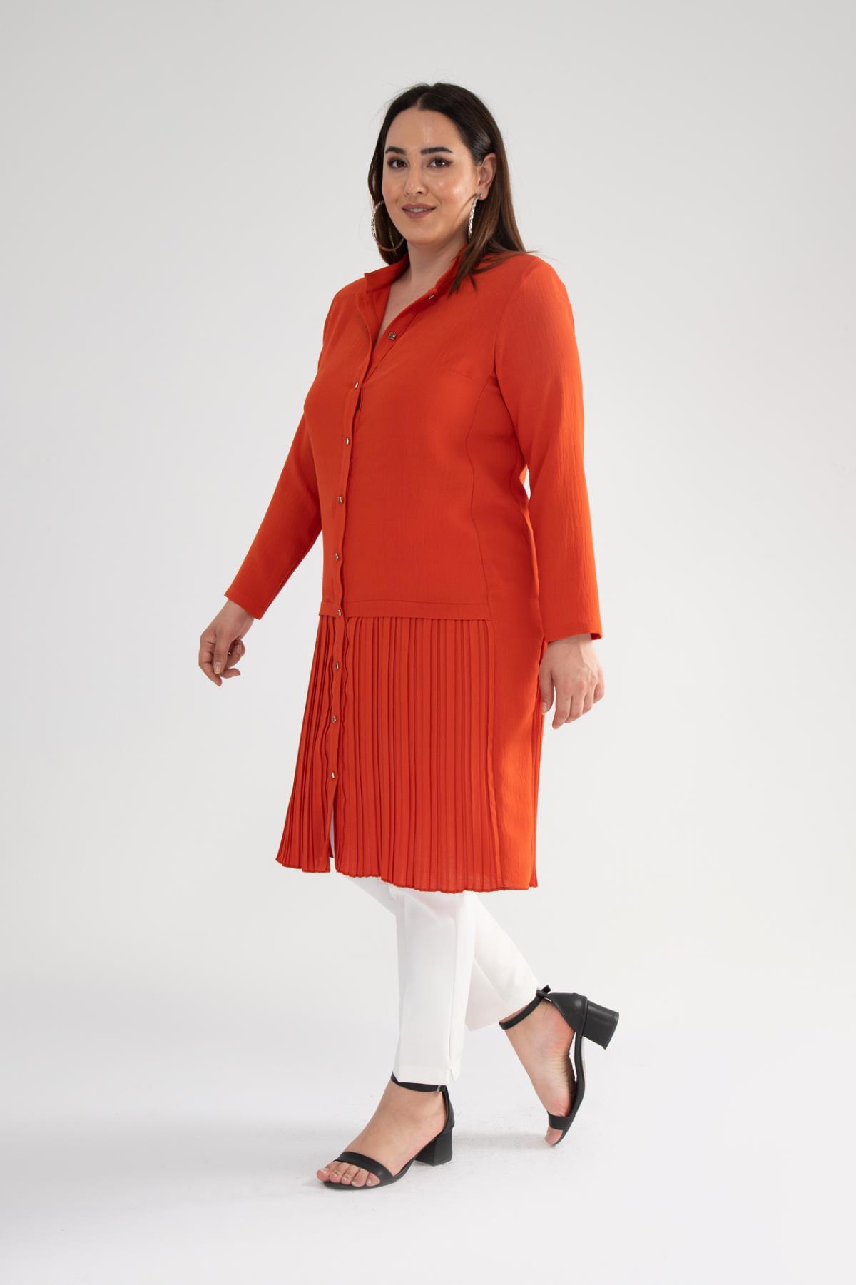 Büyük Beden 121351 Eteği Pliseli Kap Kiremit