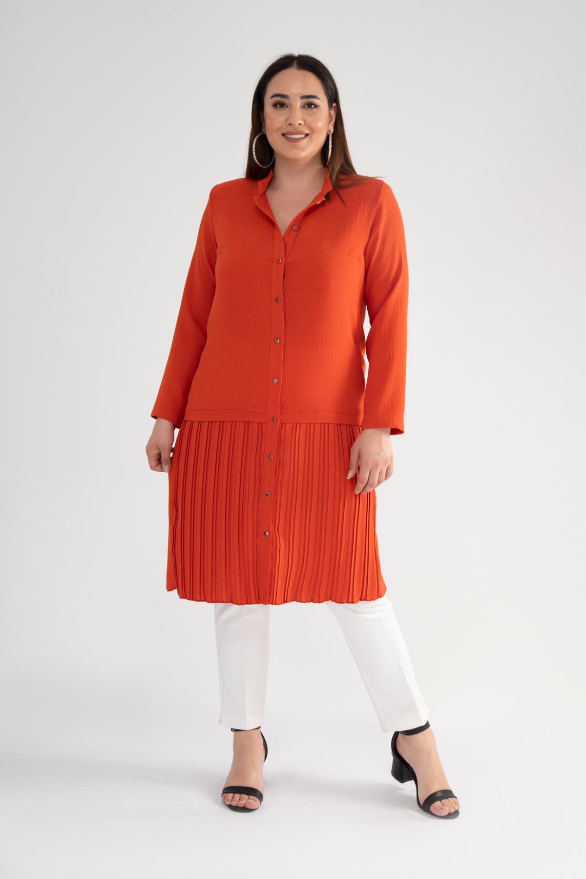 Büyük Beden 121351 Eteği Pliseli Kap Kiremit