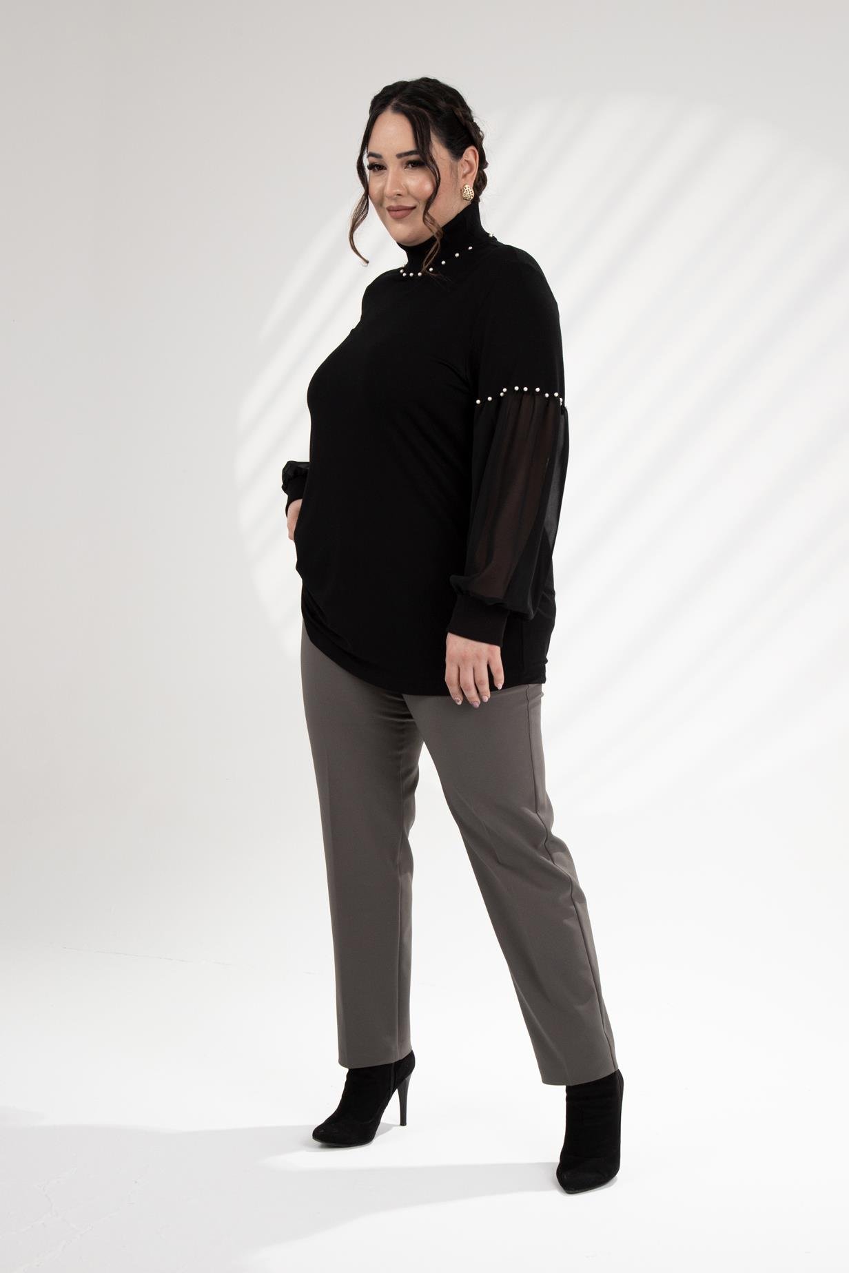 Büyük Beden 121884 İnci Taşlı Bluz  Siyah