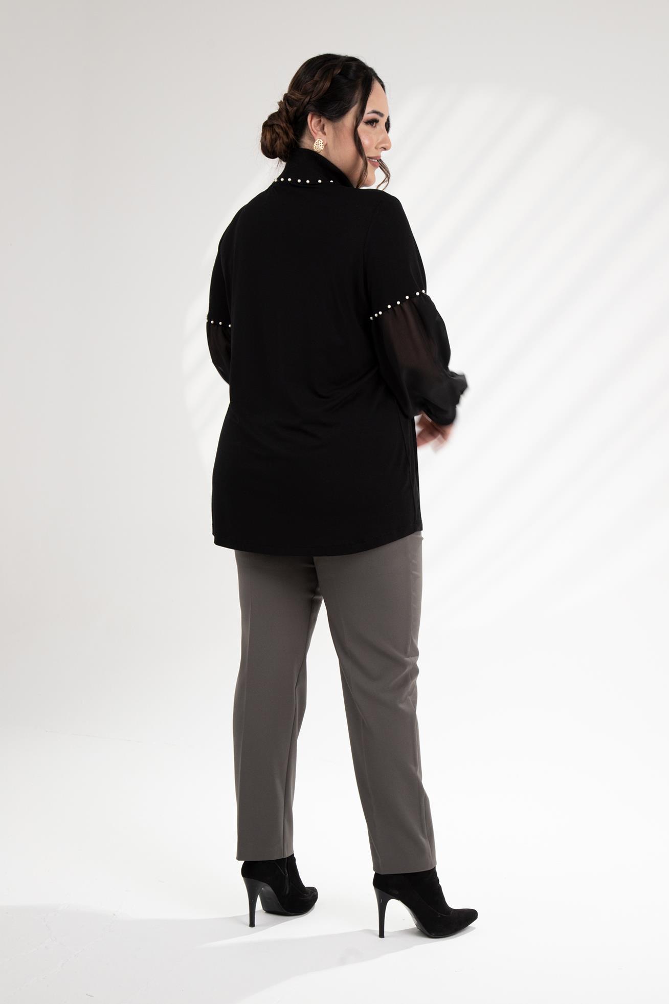 Büyük Beden 121884 İnci Taşlı Bluz  Siyah