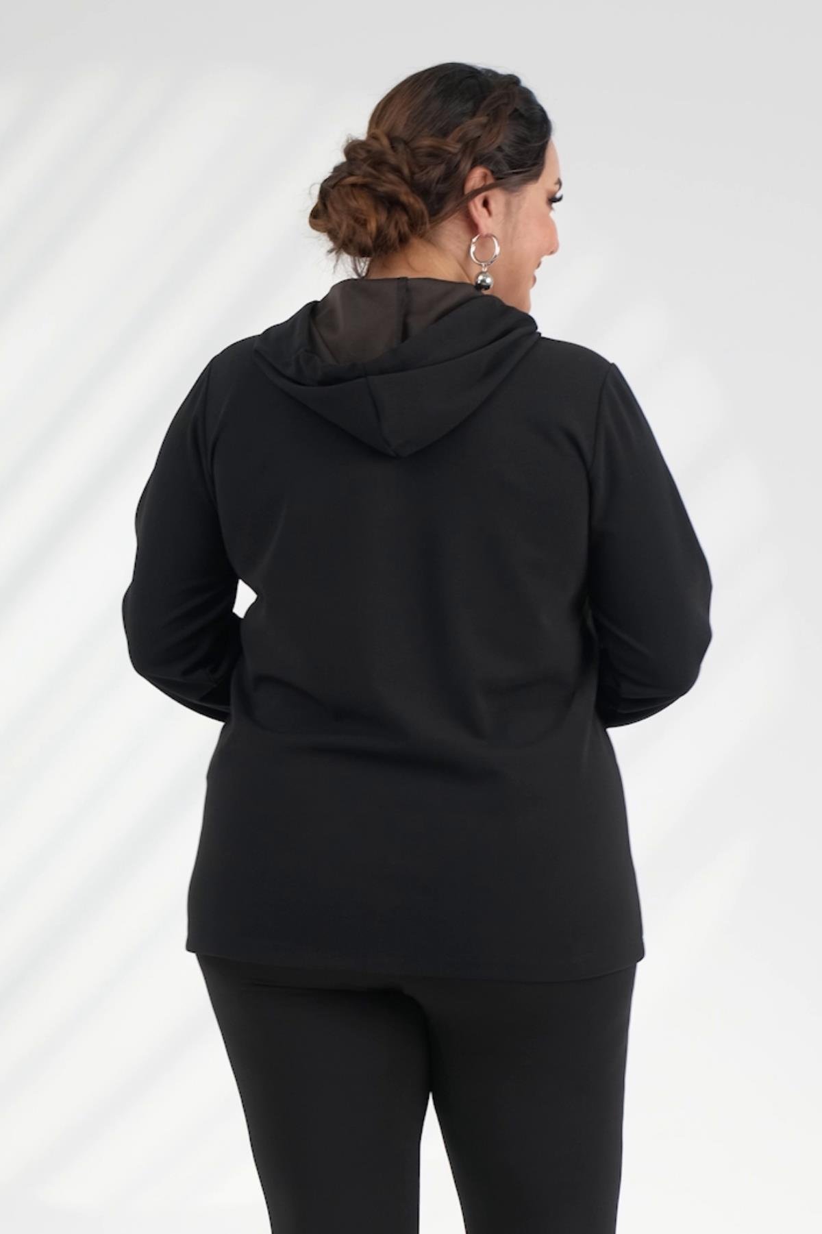 Büyük Beden 121891 Cepli-Pul Payetli Sweat  Siyah