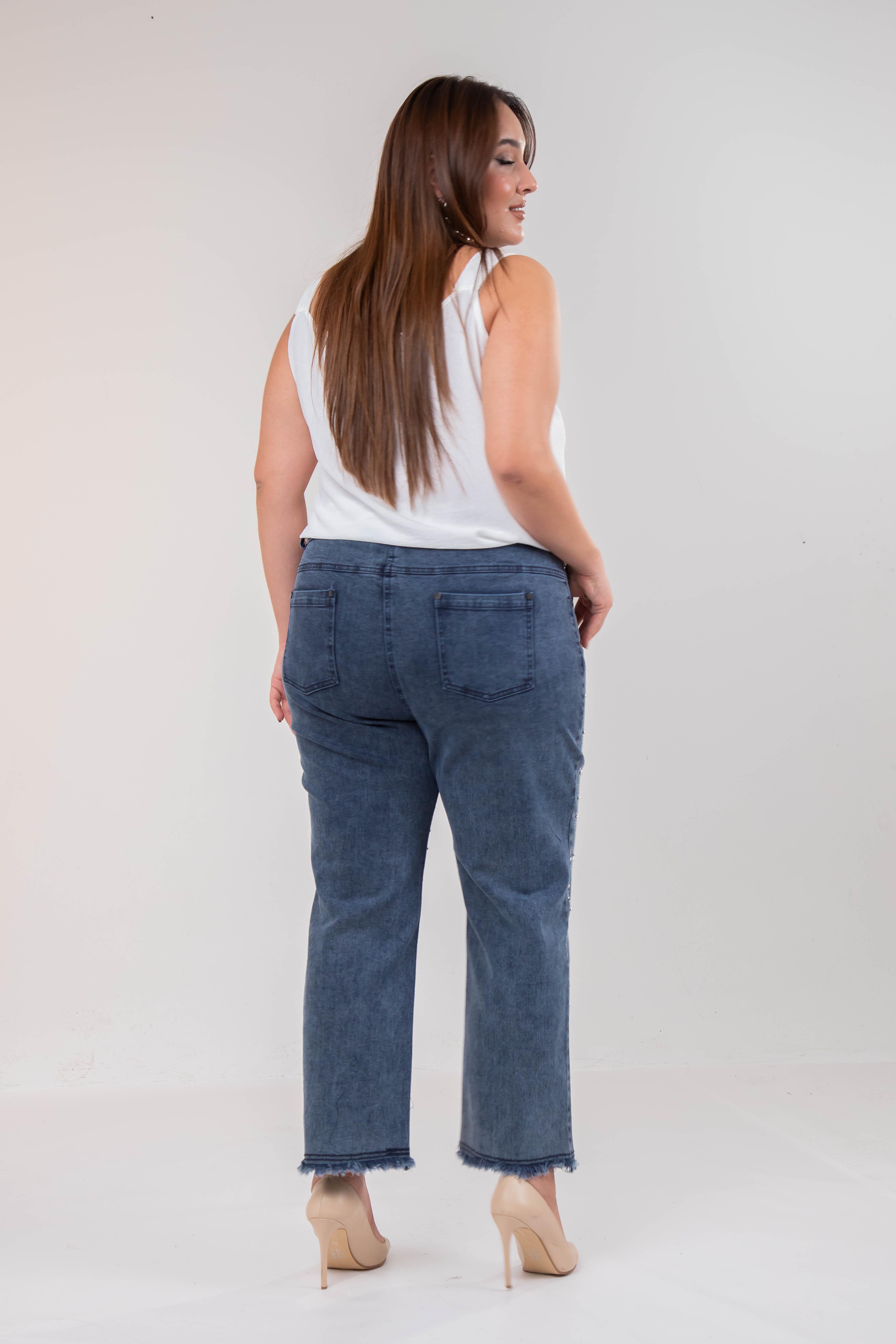 Büyük Beden 121952 Taş Detaylı Denim Pantolon  Buz Mavi