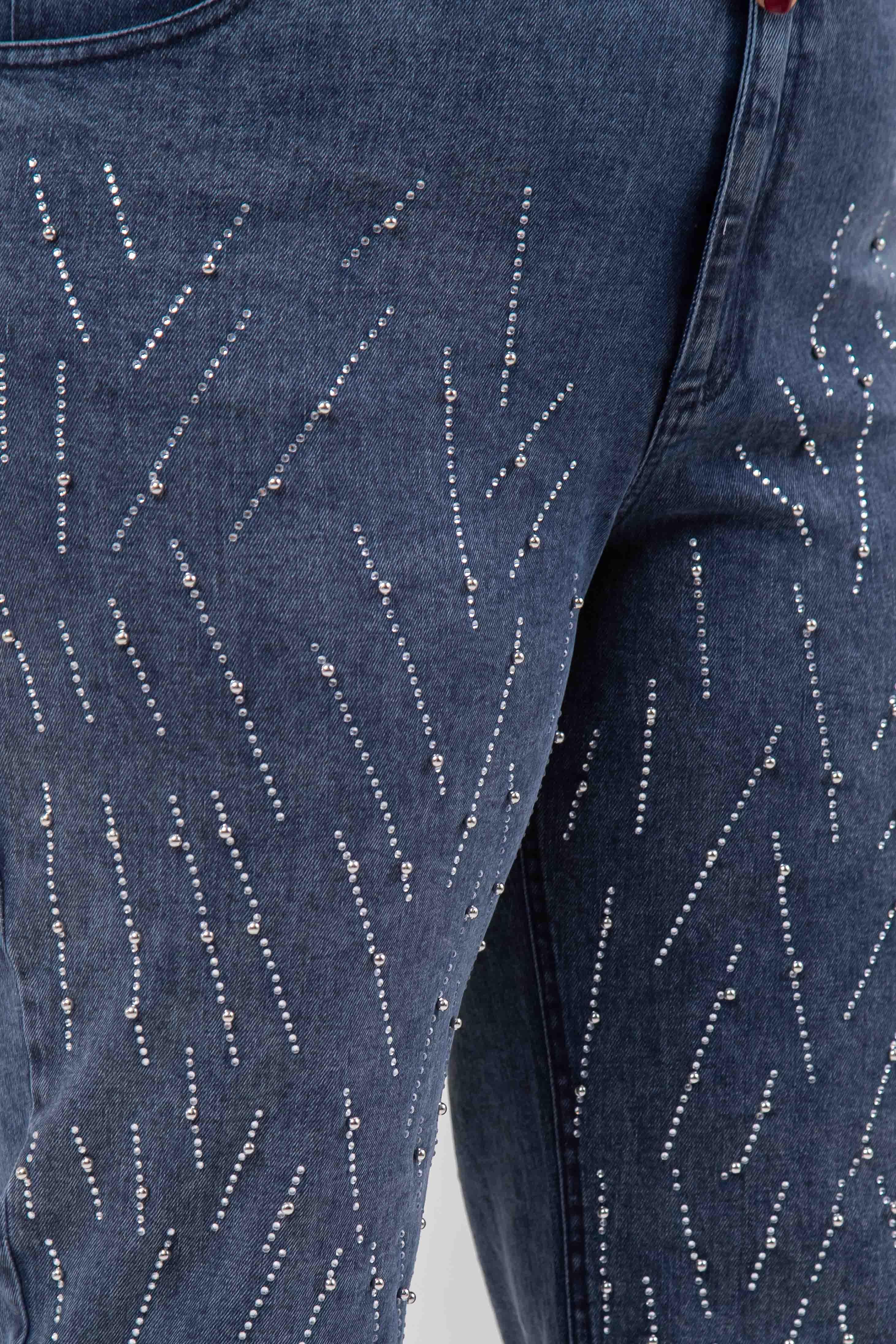 Büyük Beden 121952 Taş Detaylı Denim Pantolon  Buz Mavi