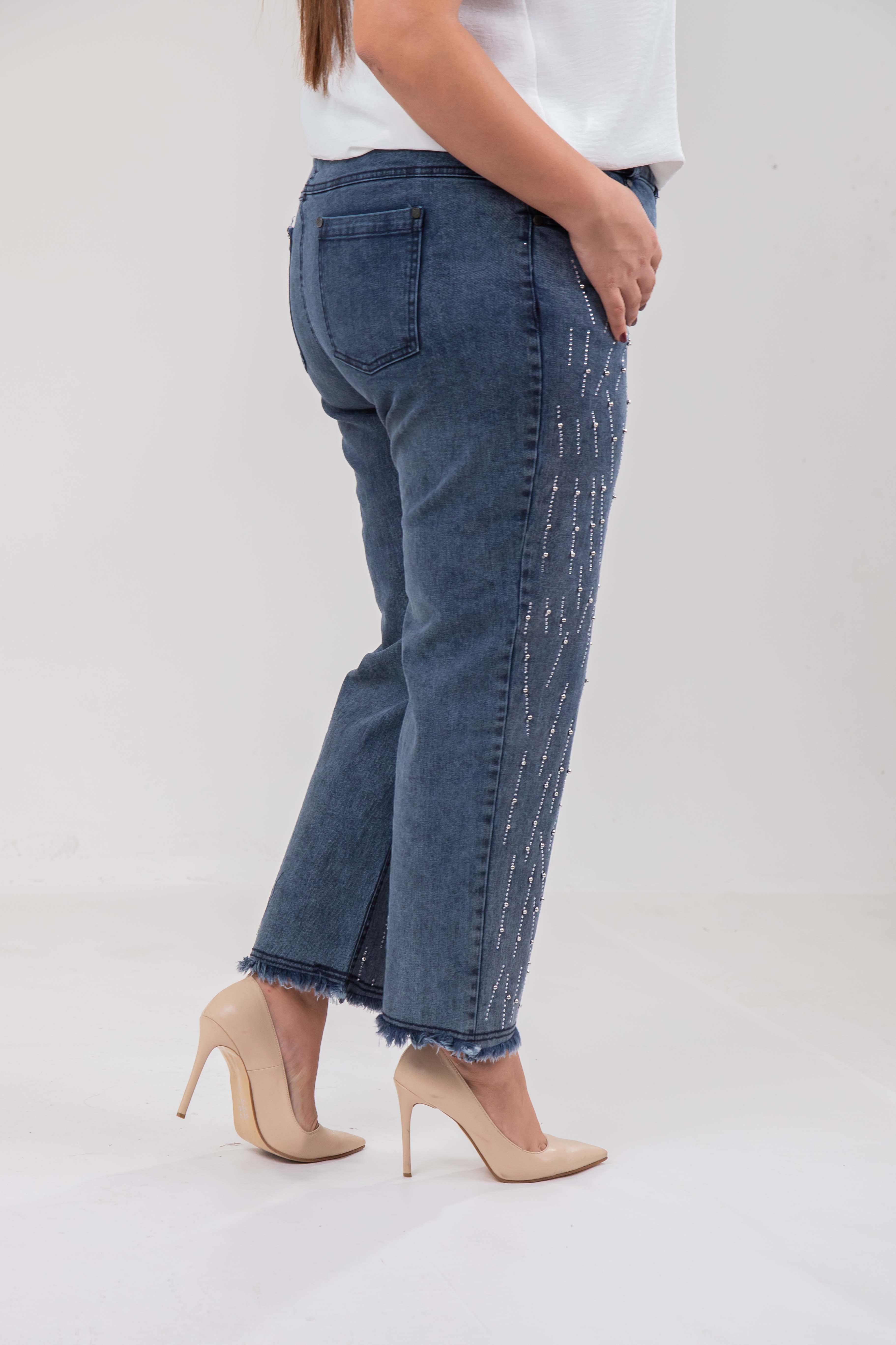 Büyük Beden 121952 Taş Detaylı Denim Pantolon  Buz Mavi