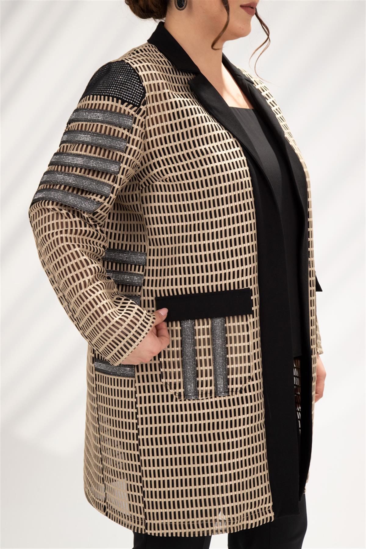 Büyük Beden 122106 File Amiral Abiye Ceket  Bej