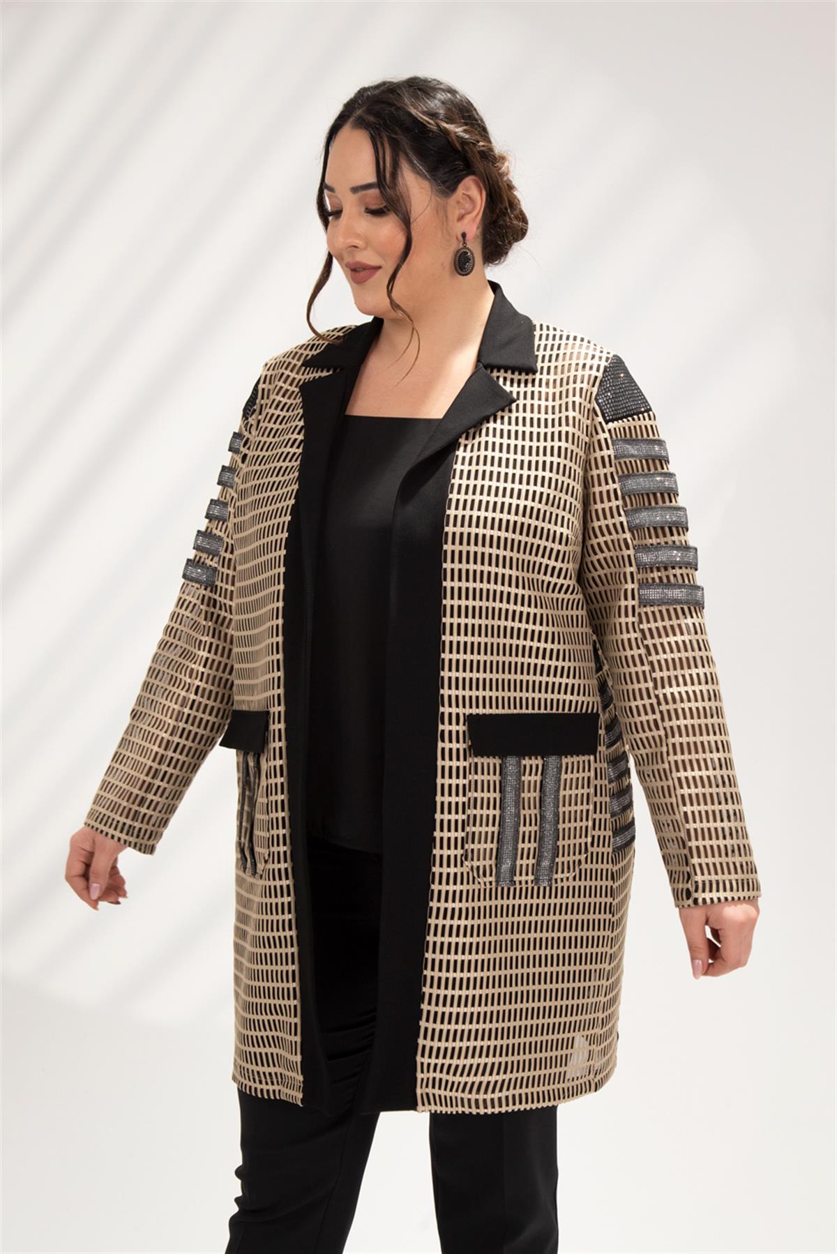 Büyük Beden 122106 File Amiral Abiye Ceket  Bej