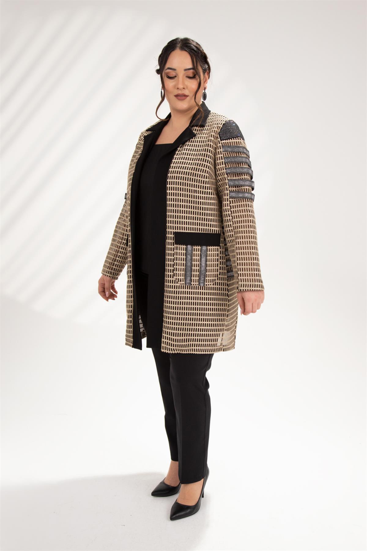 Büyük Beden 122106 File Amiral Abiye Ceket  Bej