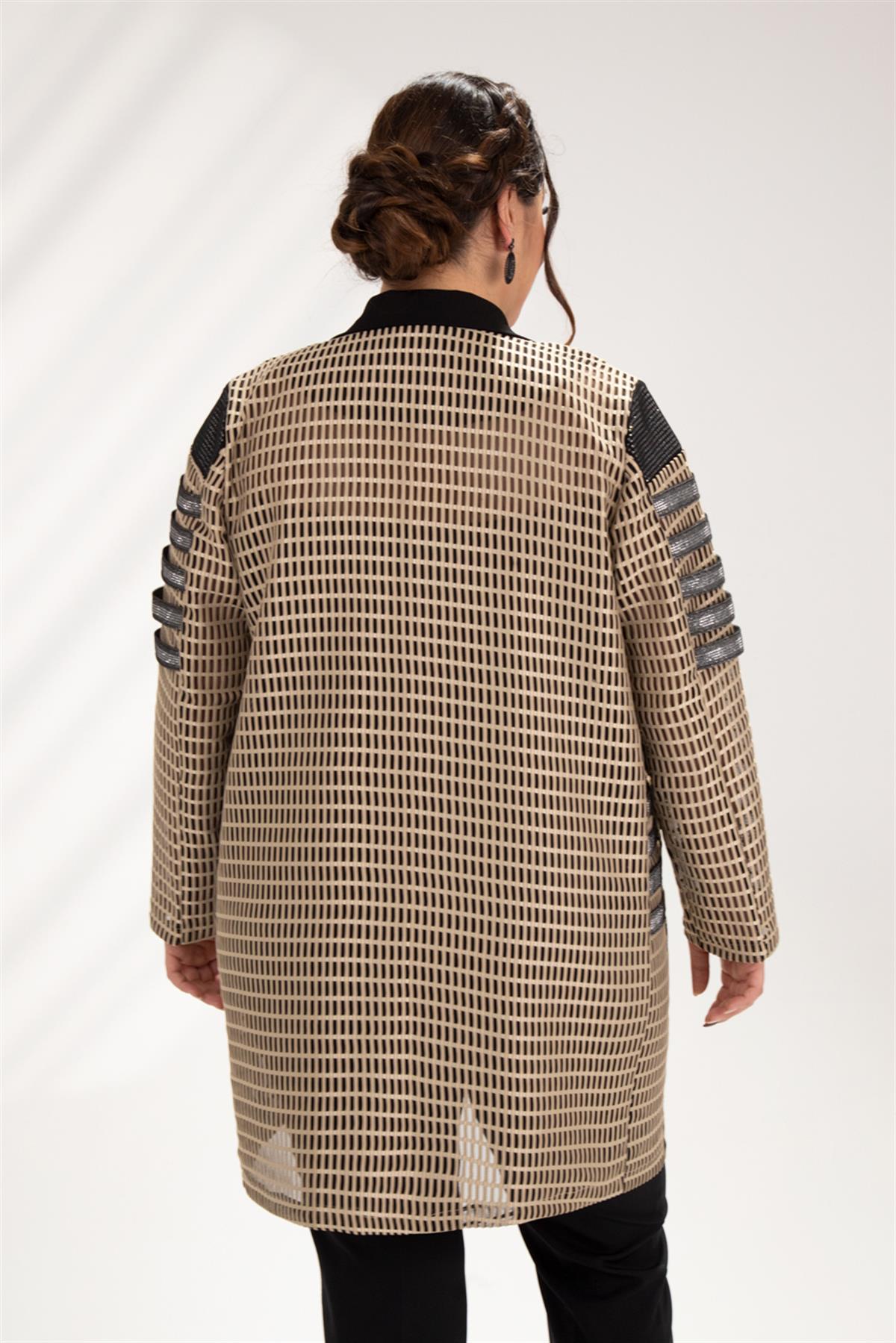 Büyük Beden 122106 File Amiral Abiye Ceket  Bej