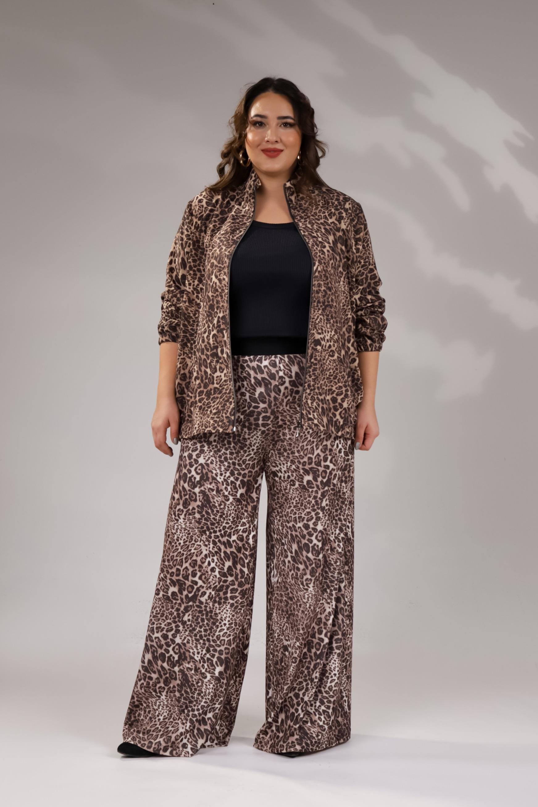 Büyük Beden 122145 Leoparlı Alt Eşofman  Kahverengı