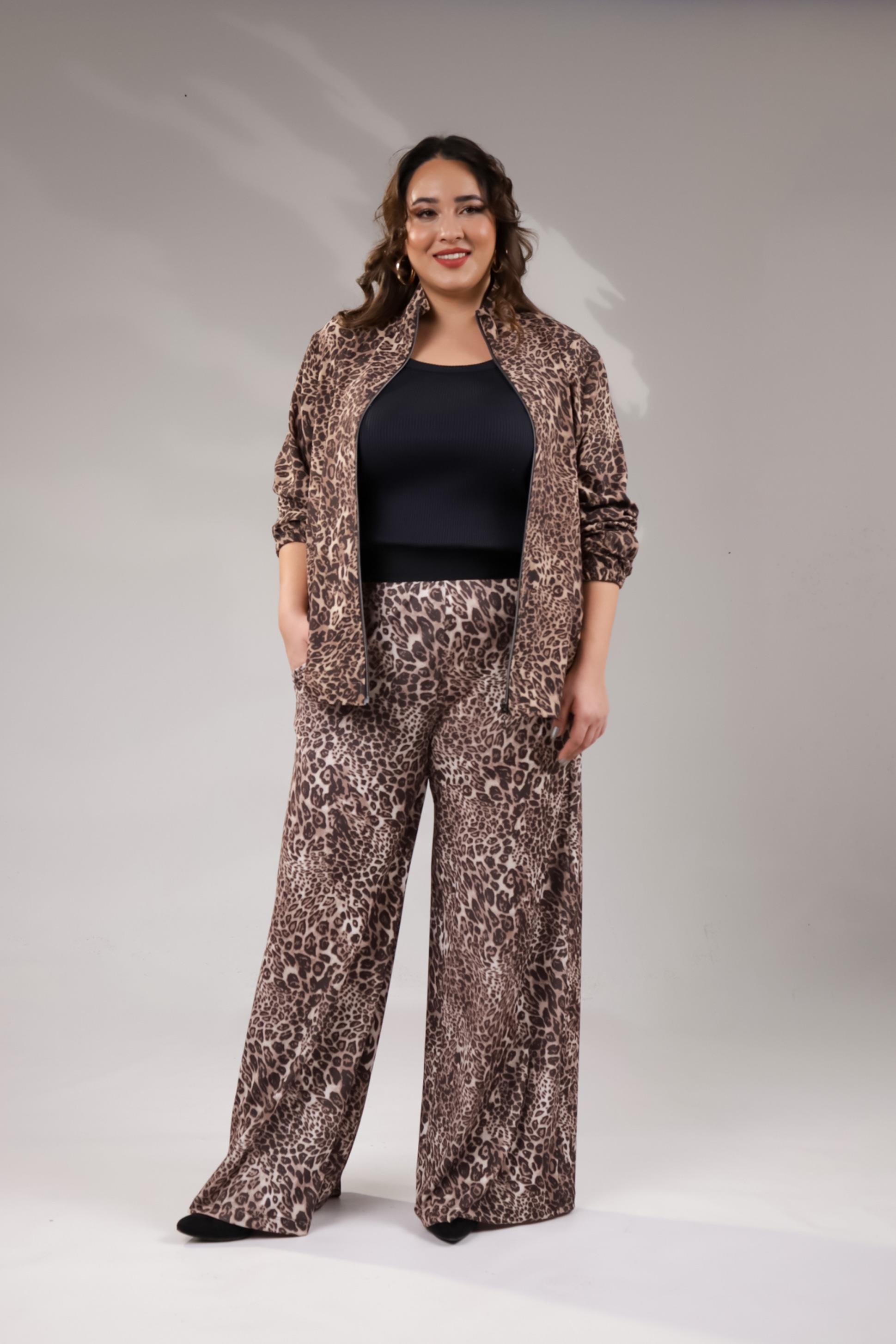 Büyük Beden 122145 Leoparlı Alt Eşofman  Kahverengı