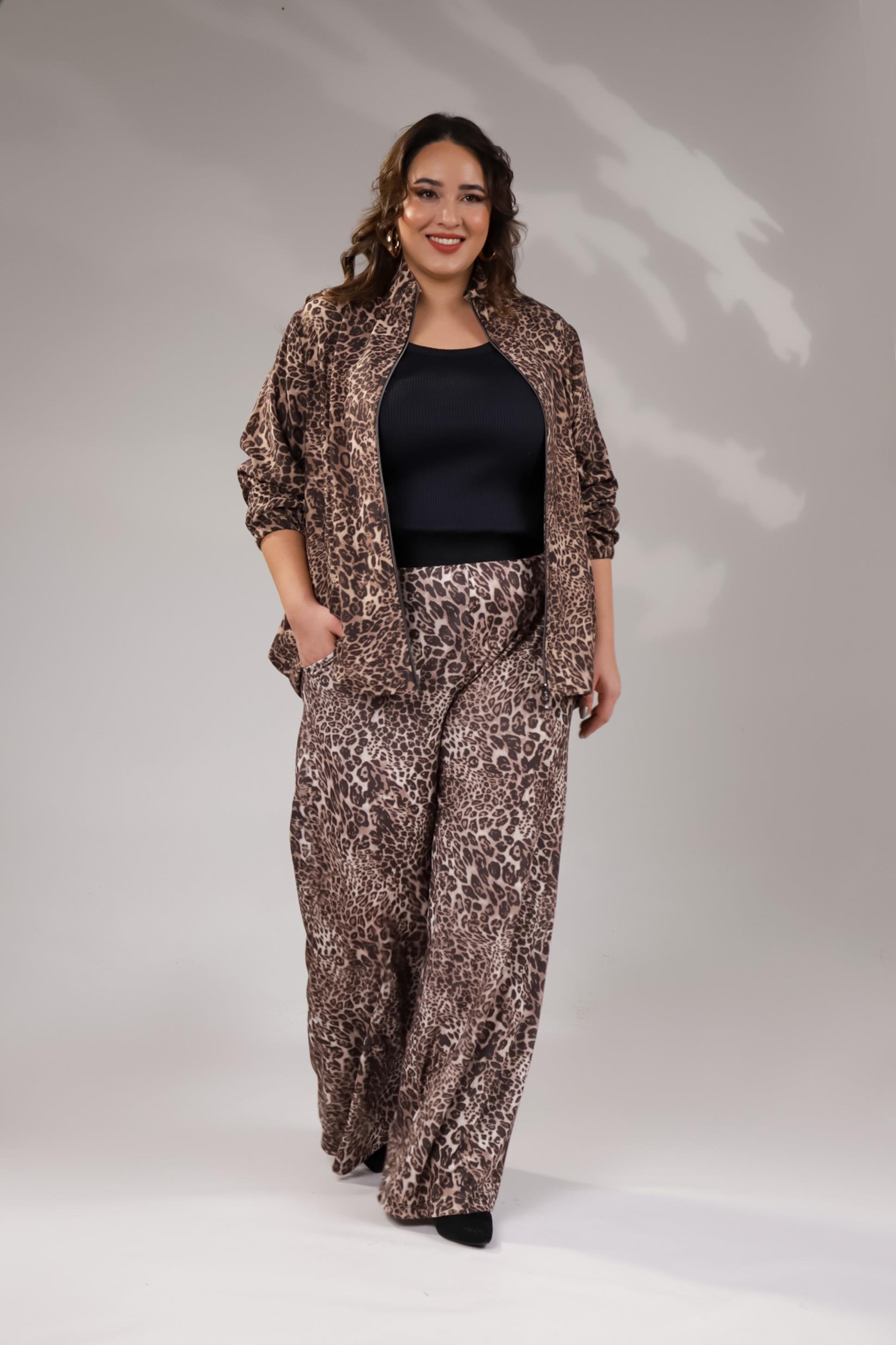 Büyük Beden 122145 Leoparlı Alt Eşofman  Kahverengı