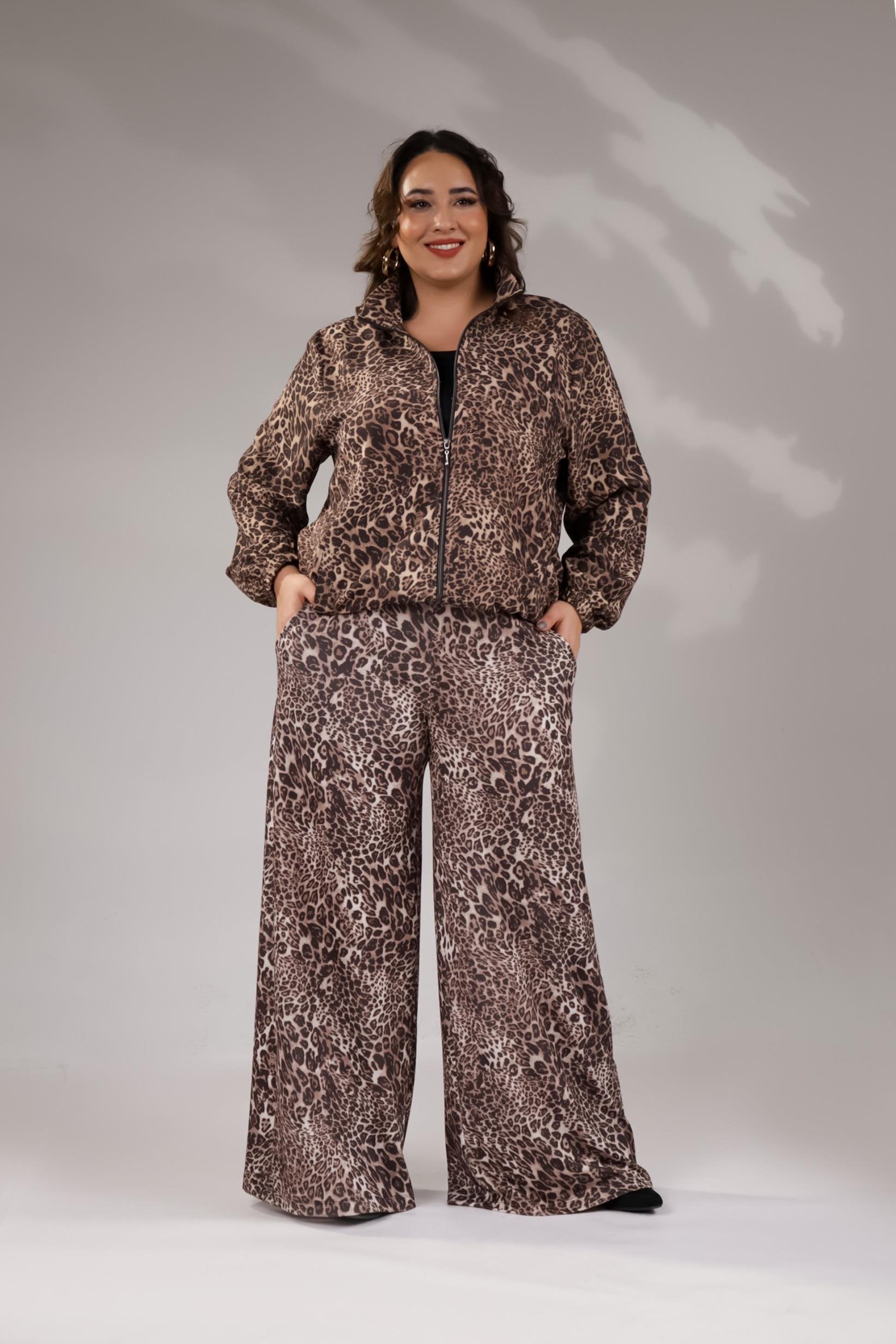 Büyük Beden 122145 Leoparlı Alt Eşofman  Kahverengı