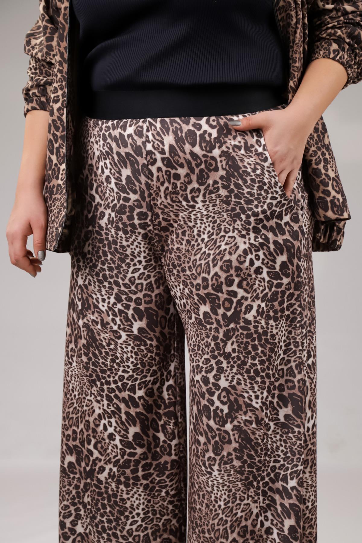 Büyük Beden 122145 Leoparlı Alt Eşofman  Kahverengı