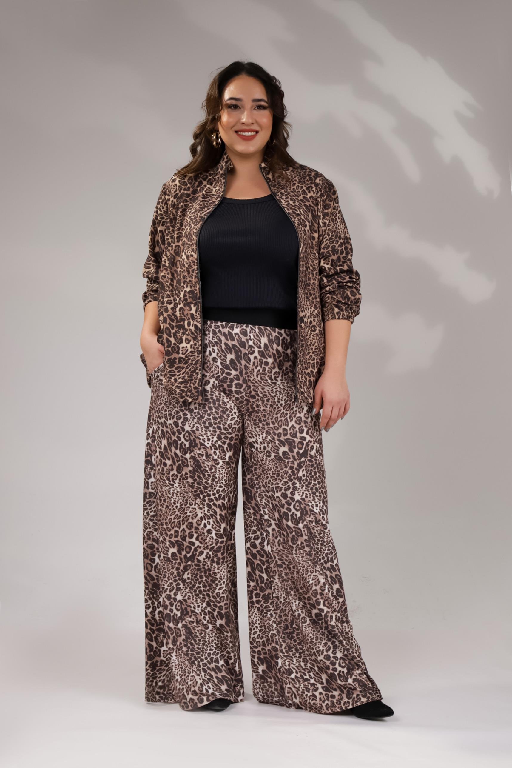 Büyük Beden 122145 Leoparlı Alt Eşofman  Kahverengı