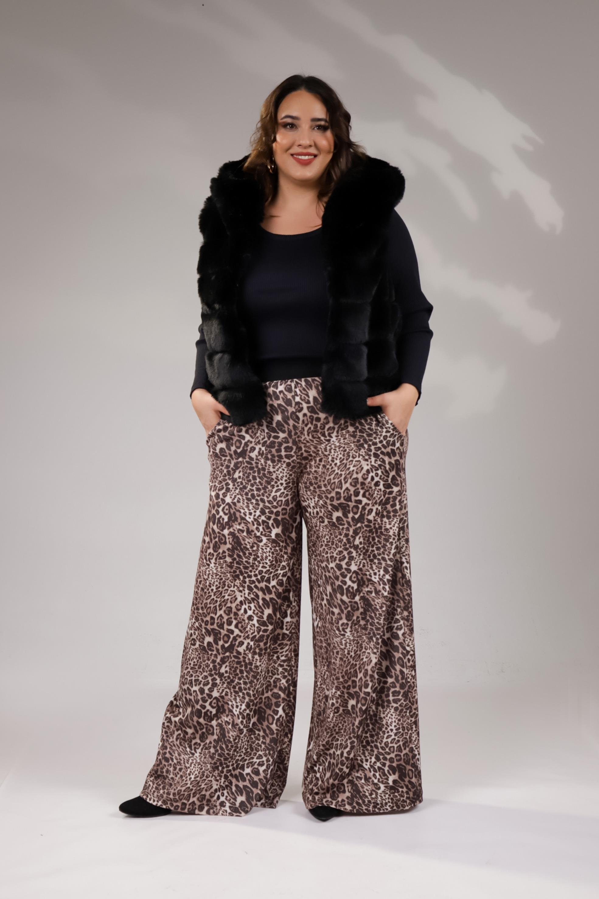 Büyük Beden 122145 Leoparlı Alt Eşofman  Kahverengı