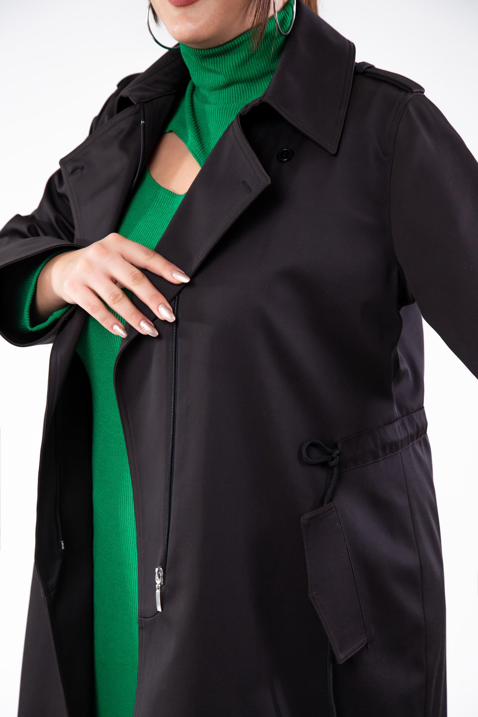 Büyük Beden 122149 Cep-Yaka Detaylı Trençkot Siyah