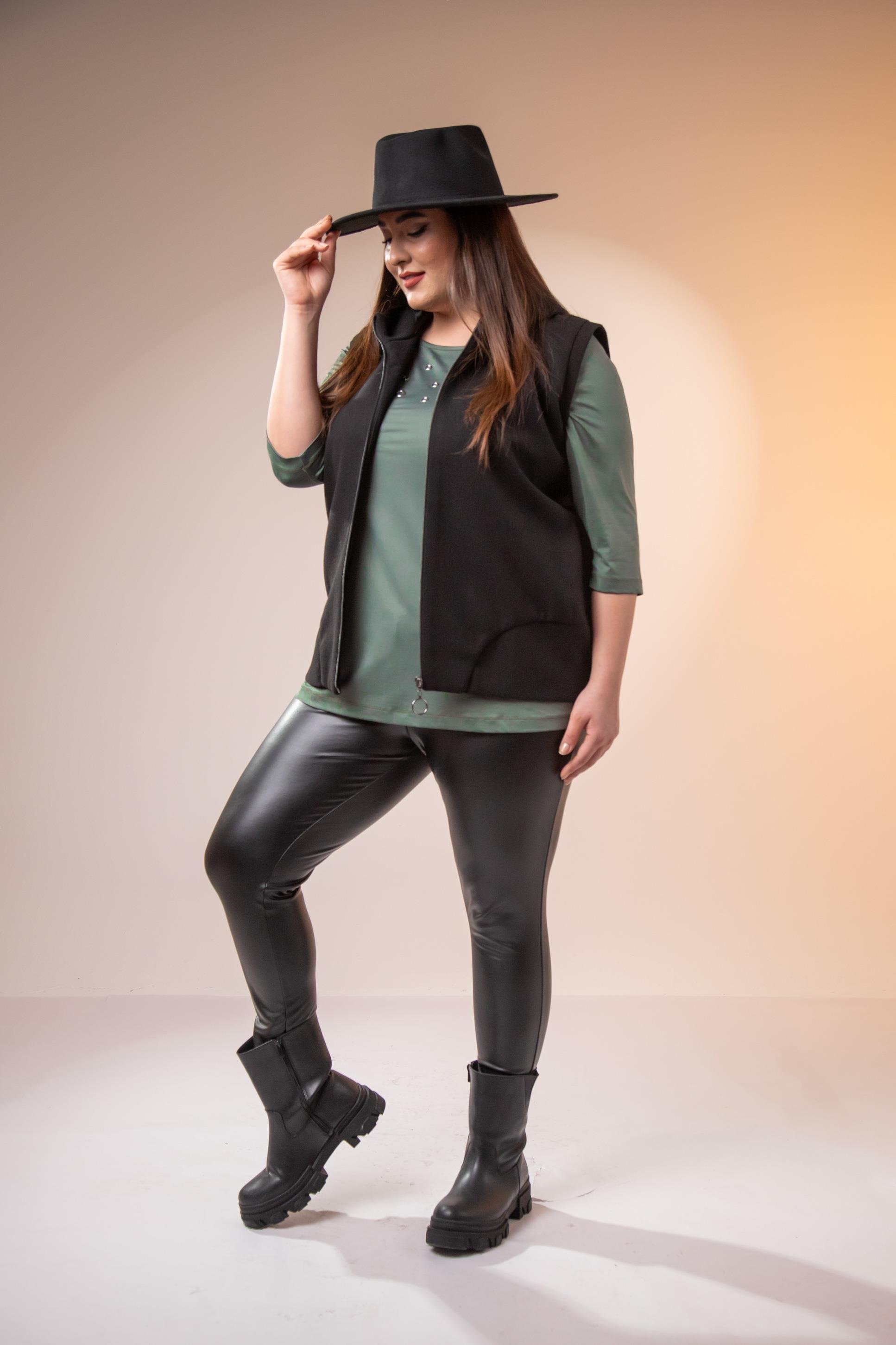 Büyük Beden 122153 Kaşe Yelek  Siyah