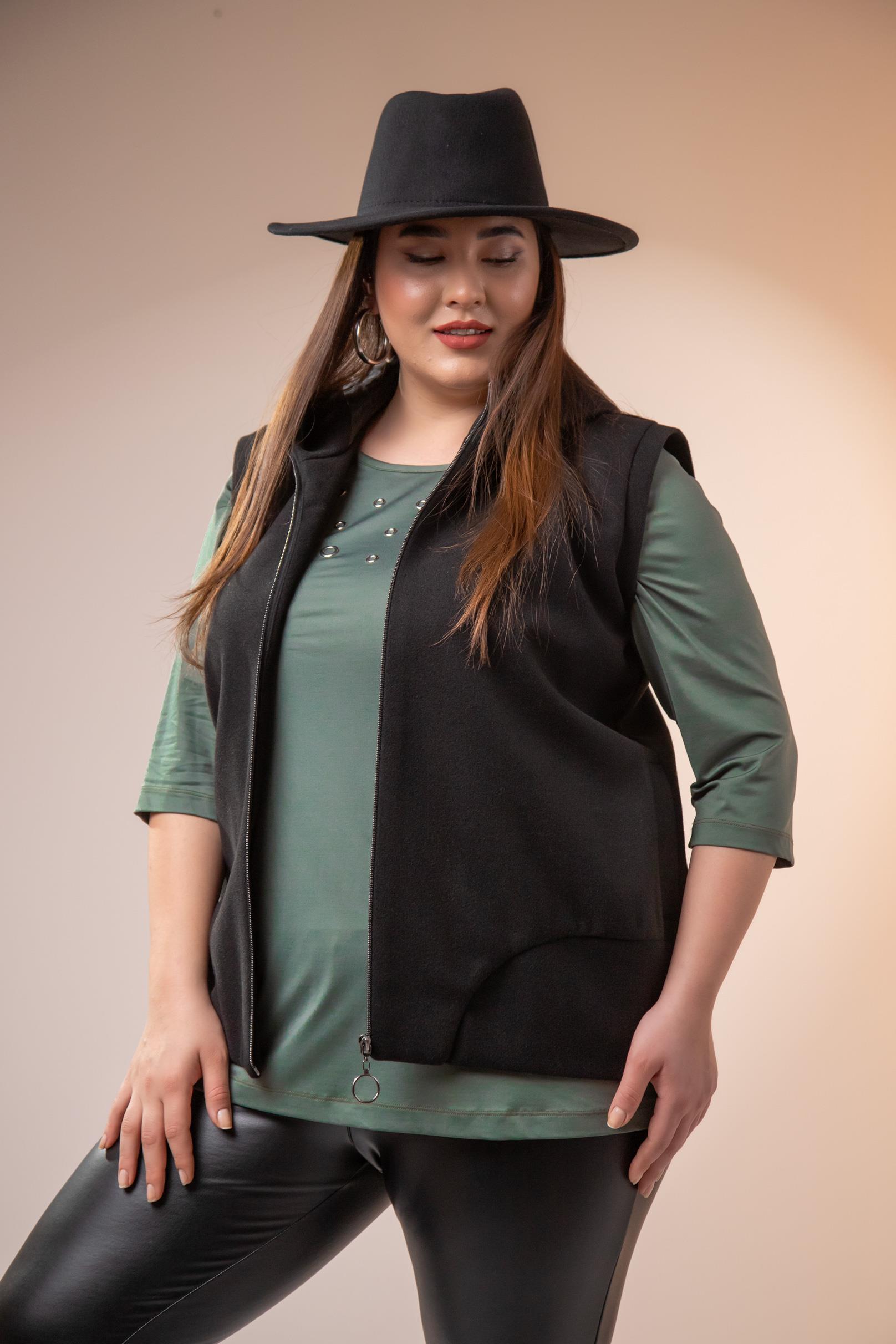 Büyük Beden 122153 Kaşe Yelek  Siyah