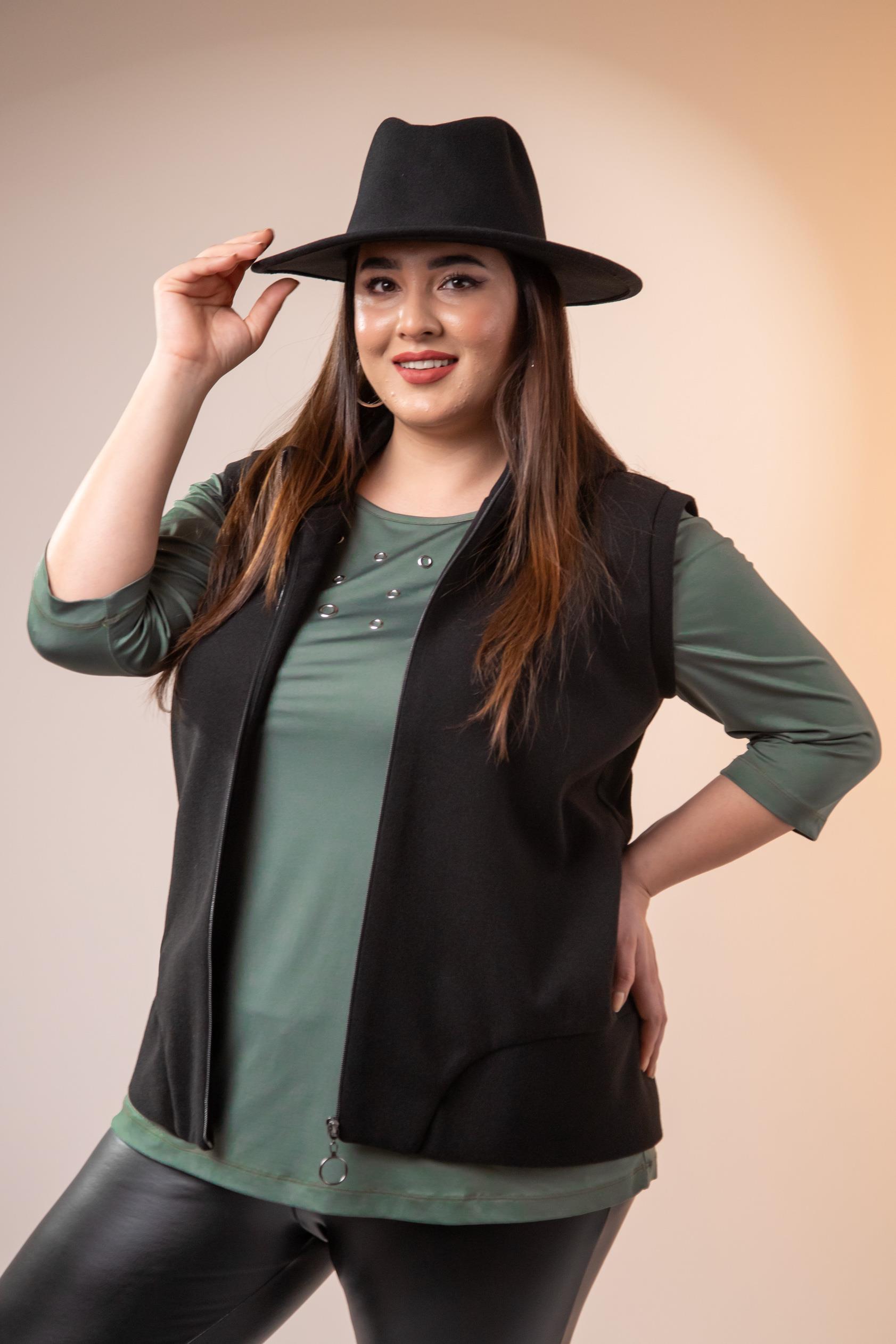 Büyük Beden 122153 Kaşe Yelek  Siyah